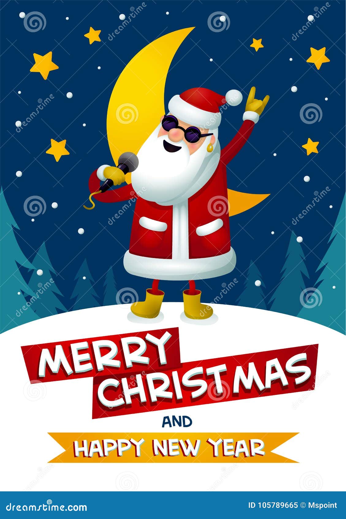 Canto Buon Natale.Roccia N Rotolo Santa Canto Santa Claus Rock Star Con Il Buon Natale E L Iscrizione Del Buon Anno Su Blu Scuro Illustrazione Vettoriale Illustrazione Di Illustrazione Concetto 105789665