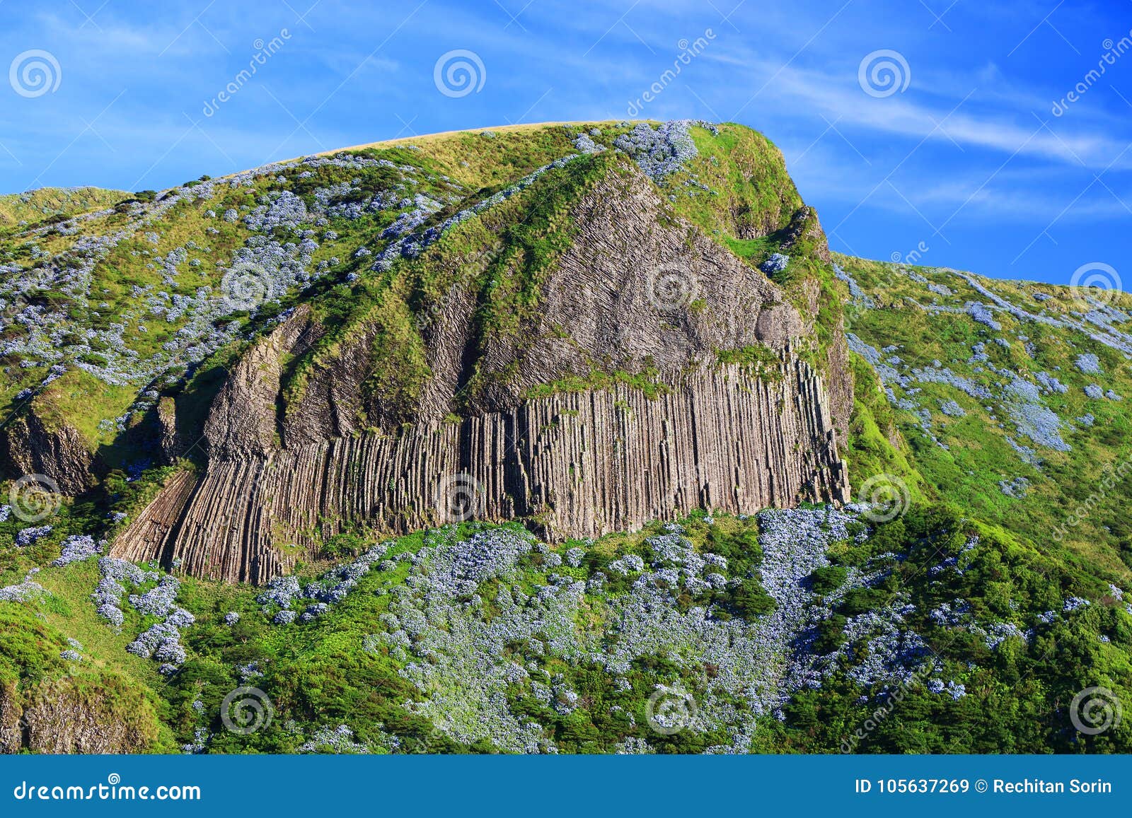 rocha dos bordoes in flores island in summer