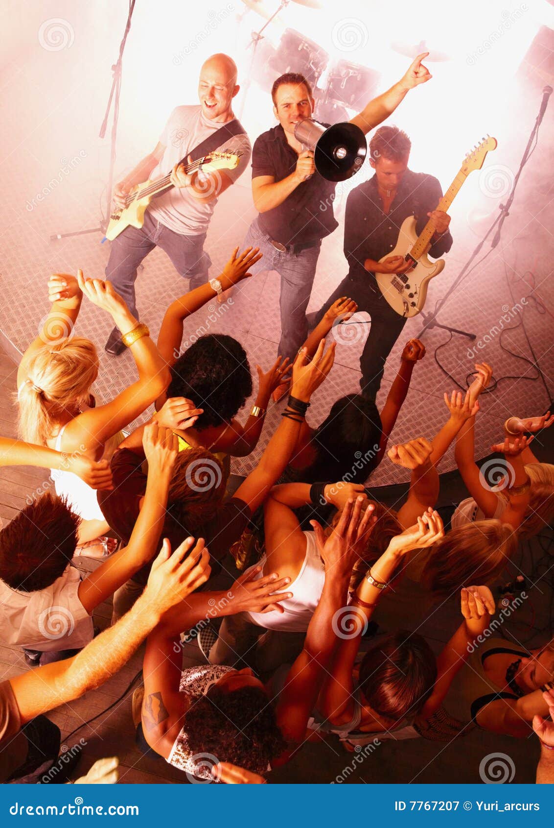 Rock Band Playing Music and People Dancing Stock Image Image of