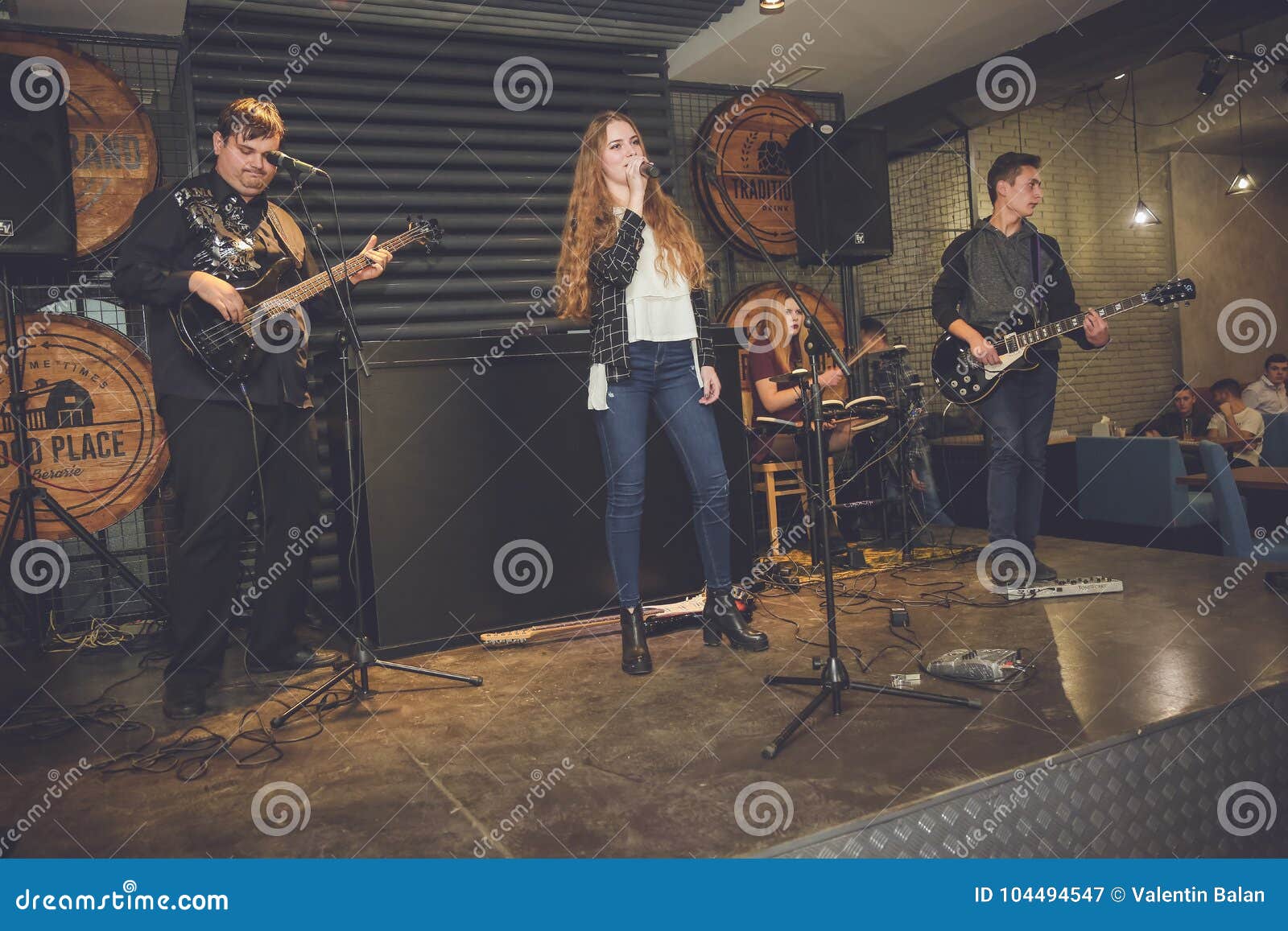 Rock band on a scene. editorial photography. Image of equipment 104494547