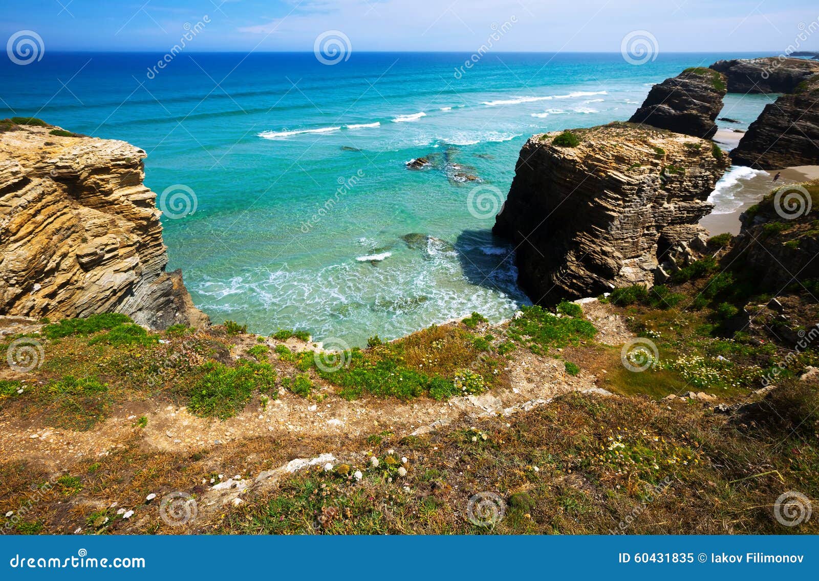 rock at beach in summer day. cantabric coast