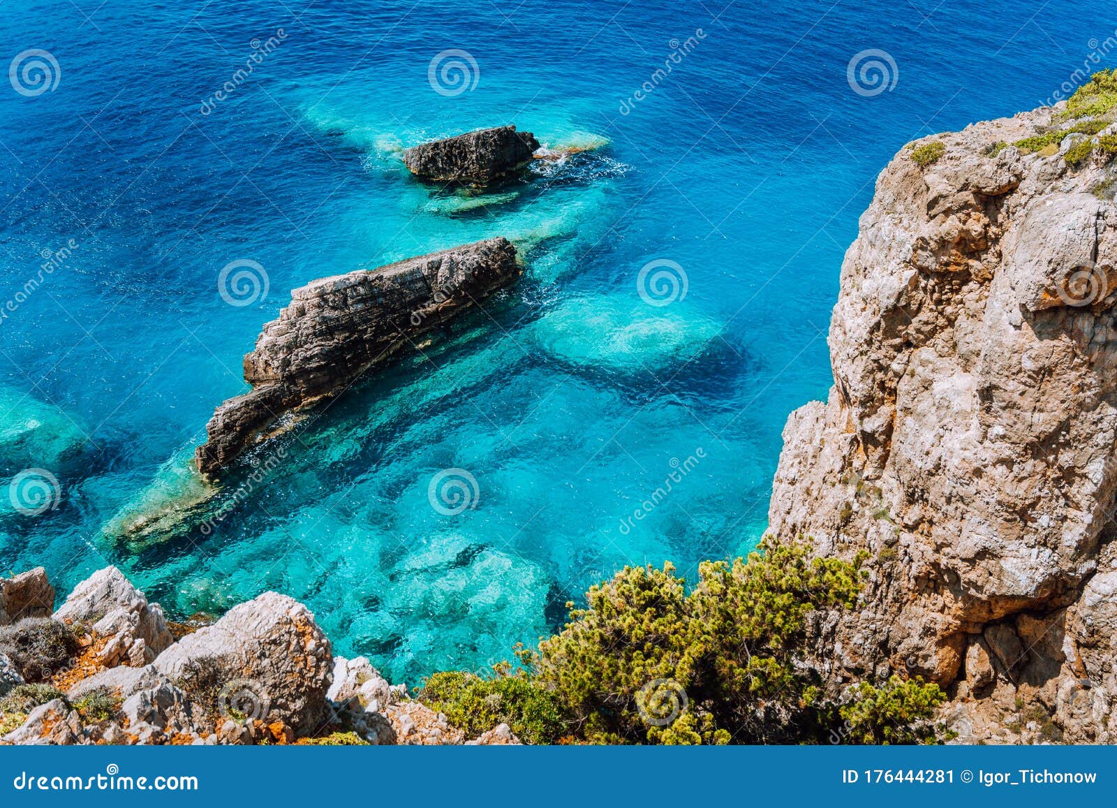 Rock Cliffs and Clear Water at Mediterranean Sea Coast. Greece