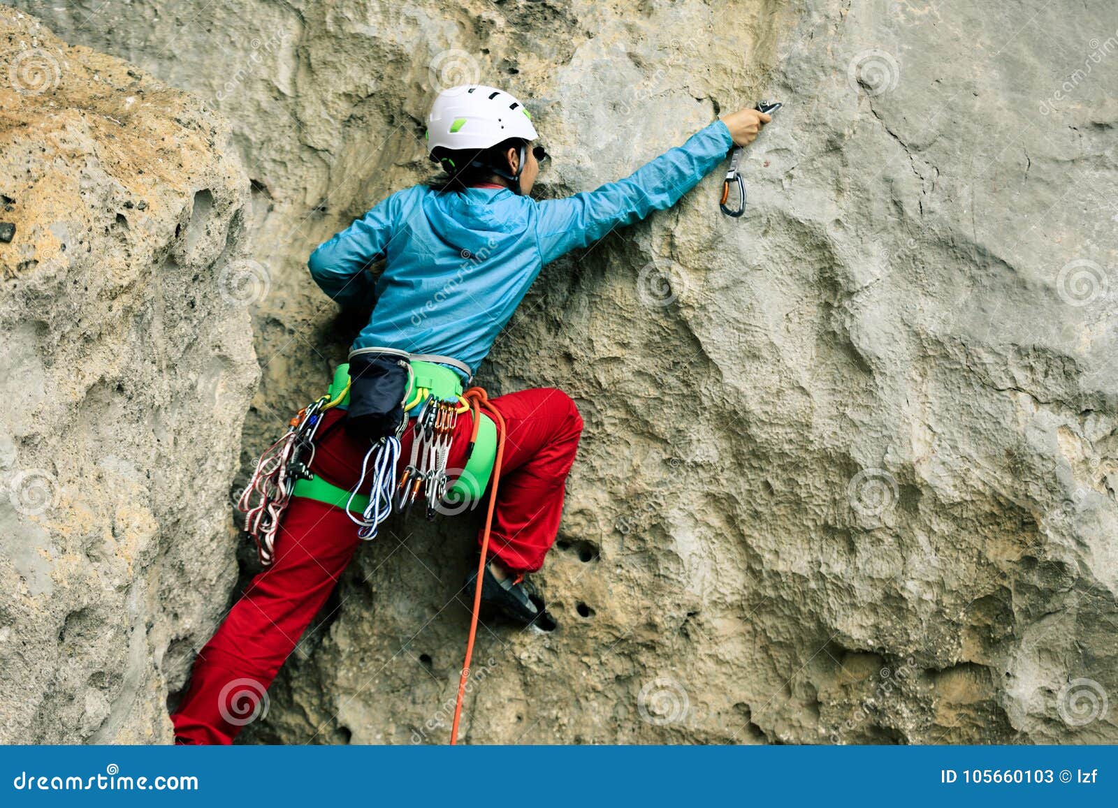 Rock Climber Climbing on Mountain Cliff Stock Image Image of chalk
