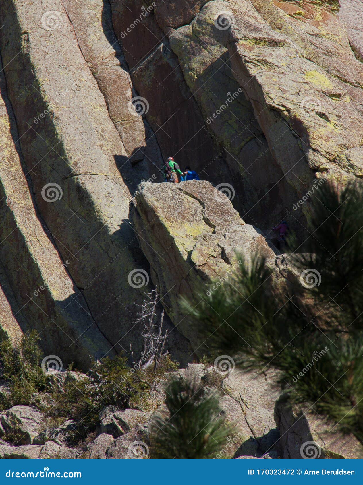 Climbers Beginning Ascent of Devils Tower Stock Photo Image of climb