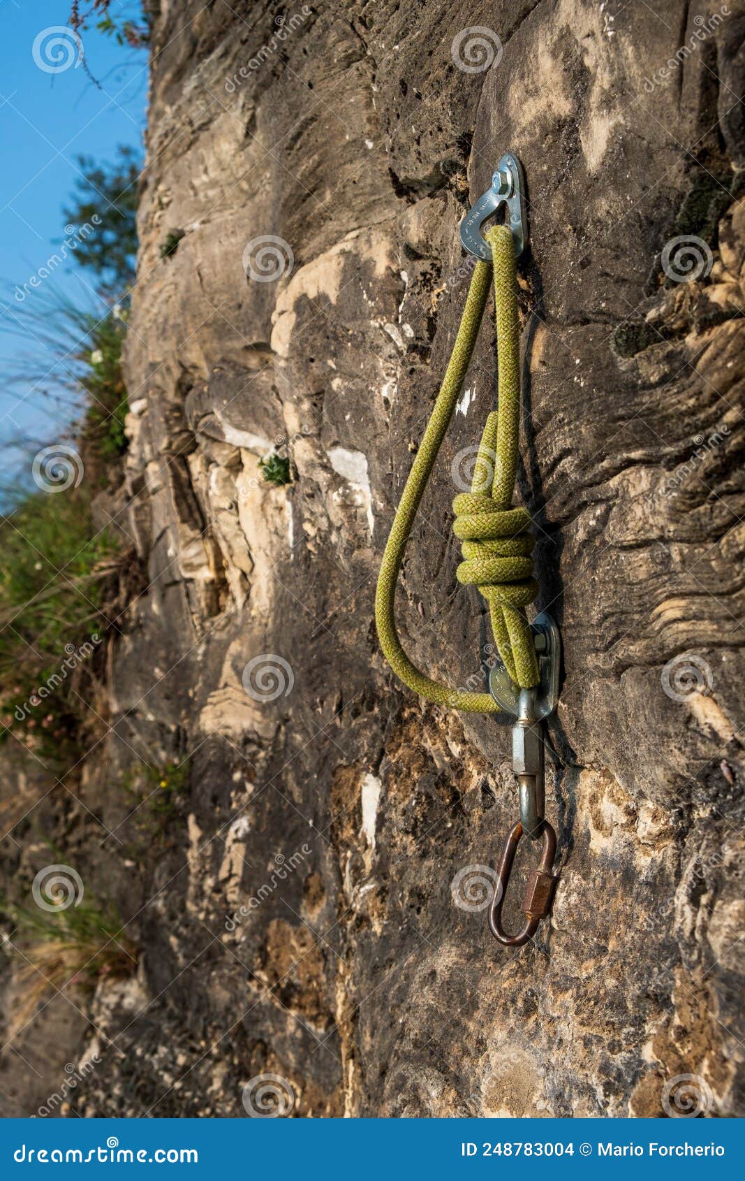 Rock Climbing Rope with Hooks Stock Photo Image of rock, focus 248783004
