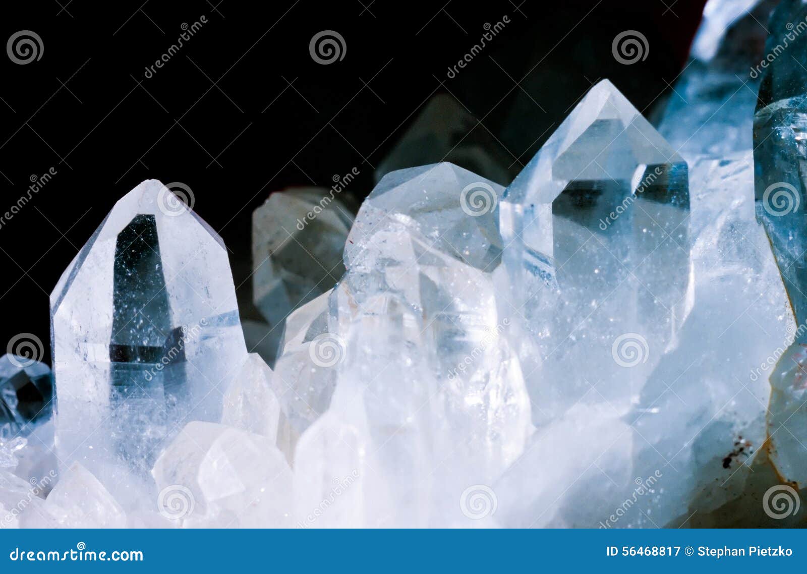 rock crystals quartz cluster black background