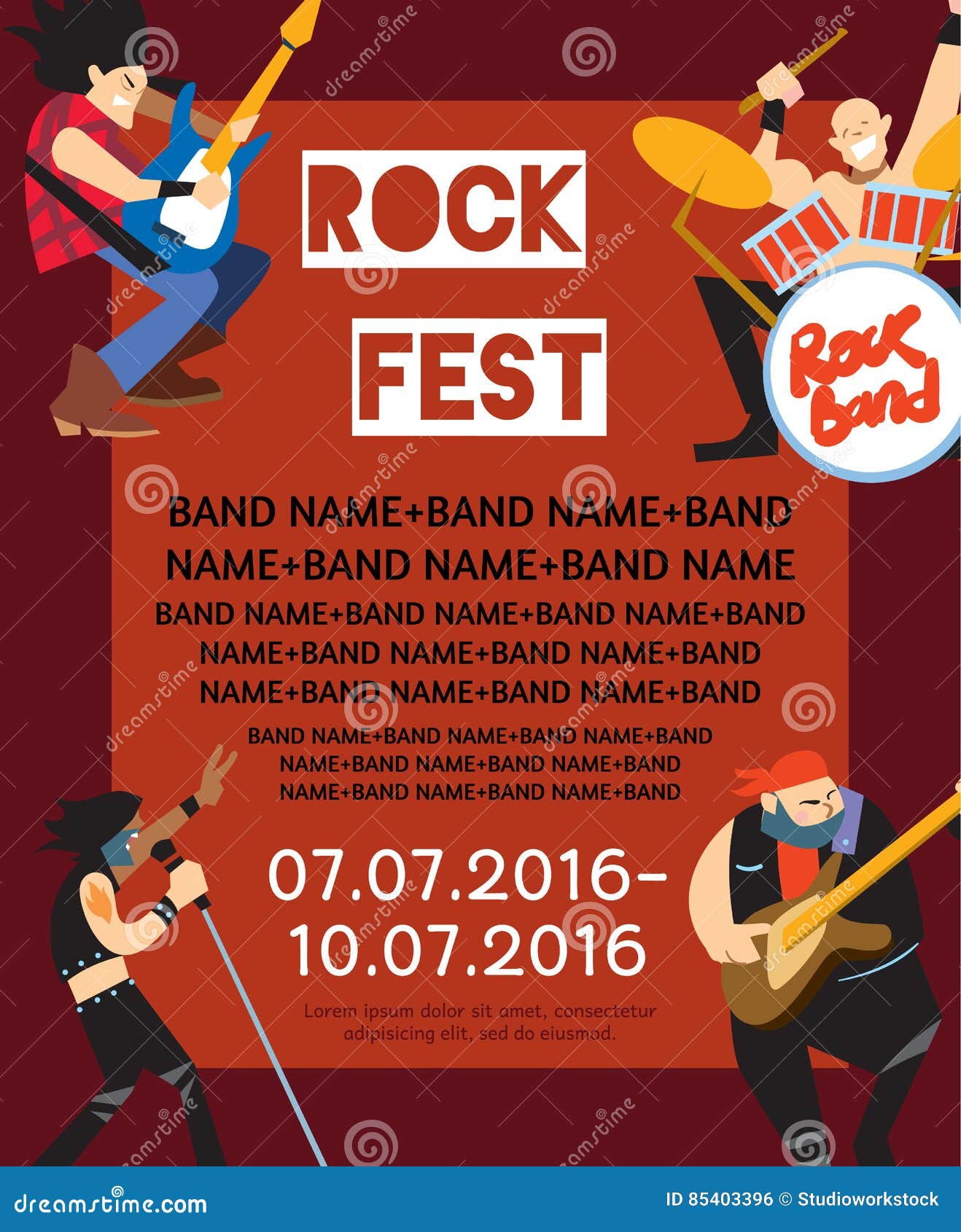 Rock Fest Banner with Musicians Stock Vector - Illustration of drummer ...