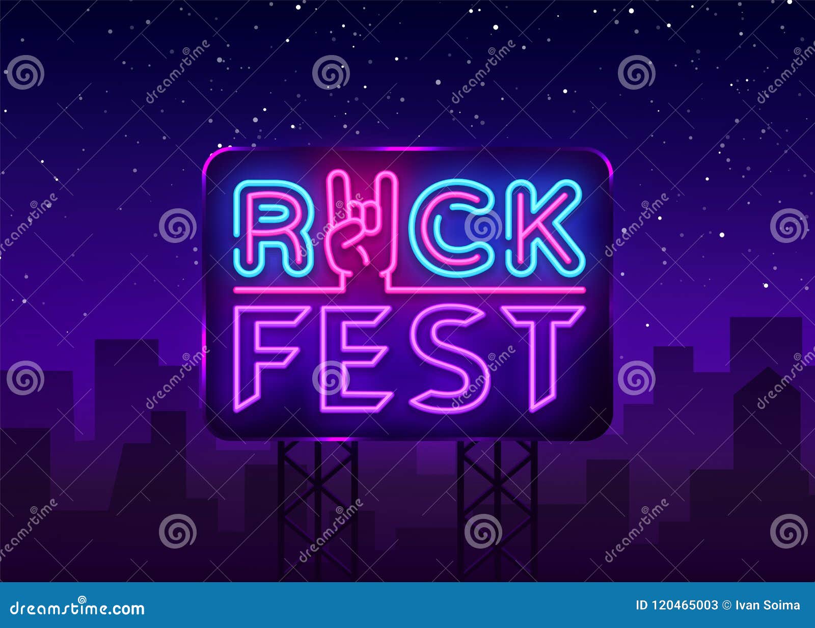 rock fest logo in neon style. rock festival neon night sign,  template   for rock festival