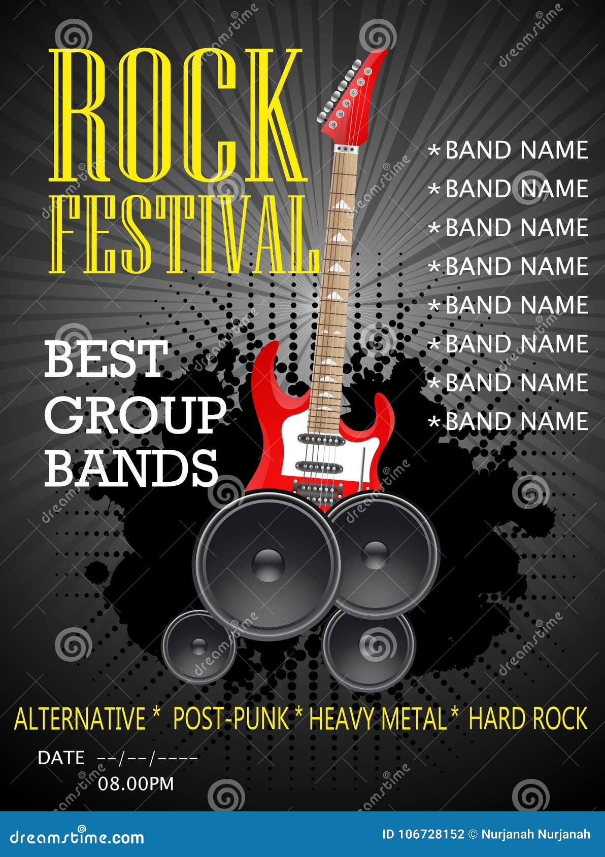 Rock Festival Banner Design Template with Guitar Stock Vector ...