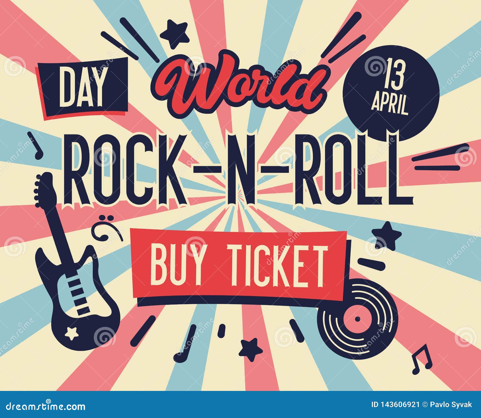 Rock Festival Poster. World RocknRoll Day Banner with Guitar for