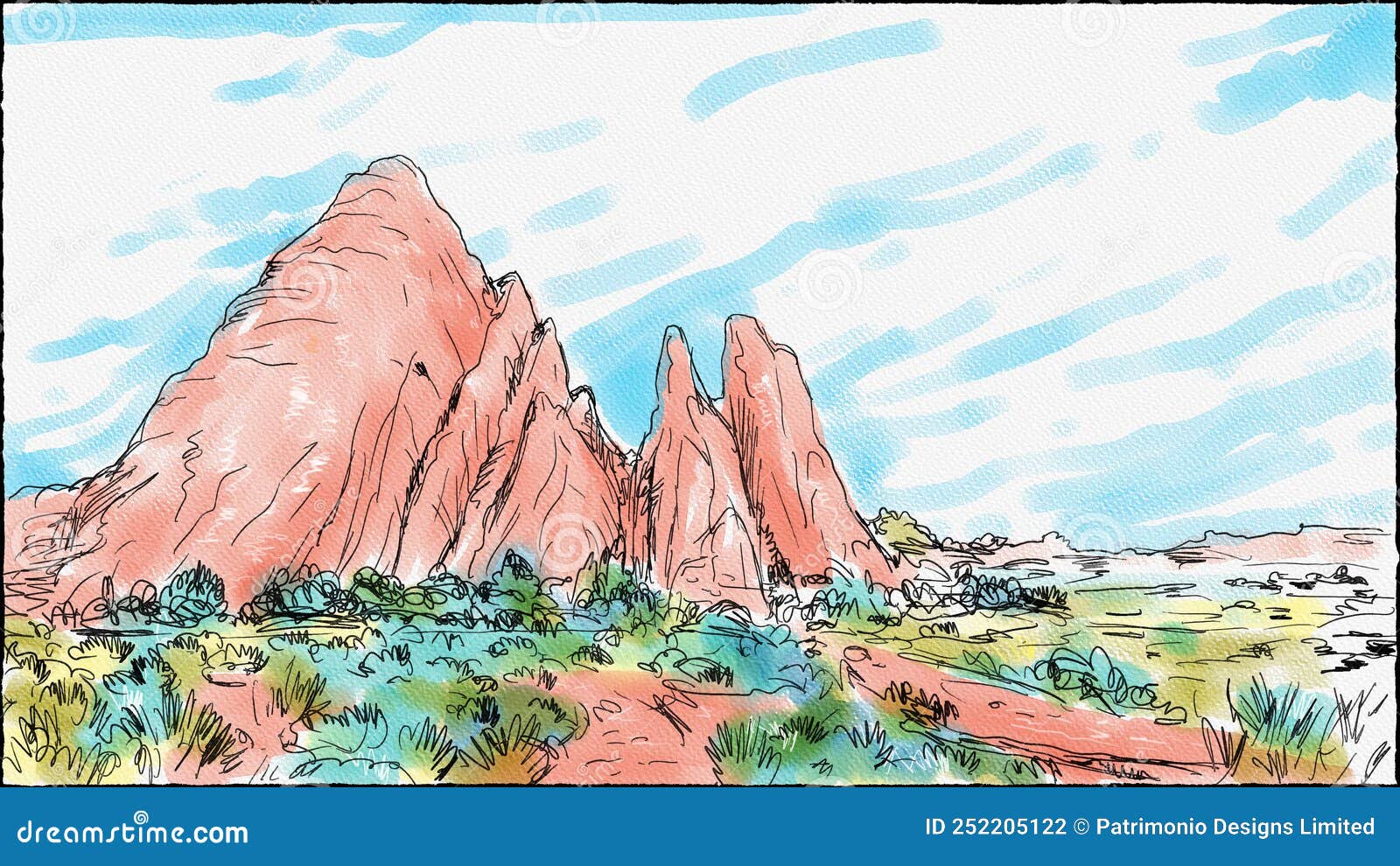 Rock Fins On Sand Dune Trail In Arches National Park Utah Watercolor
