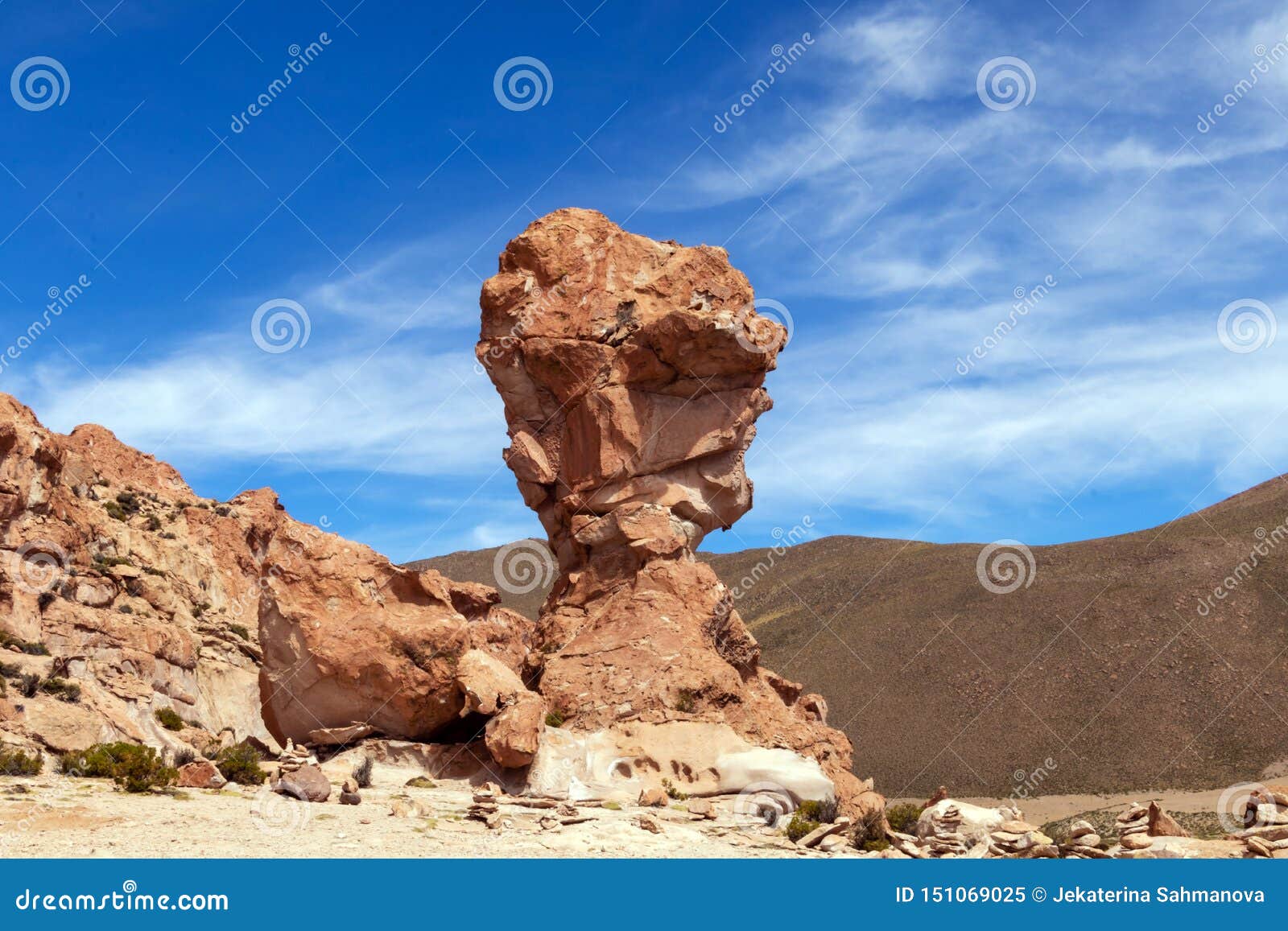 rock formation called copa del mondo or world cup in the bolivean altiplano - potosi department, bolivia
