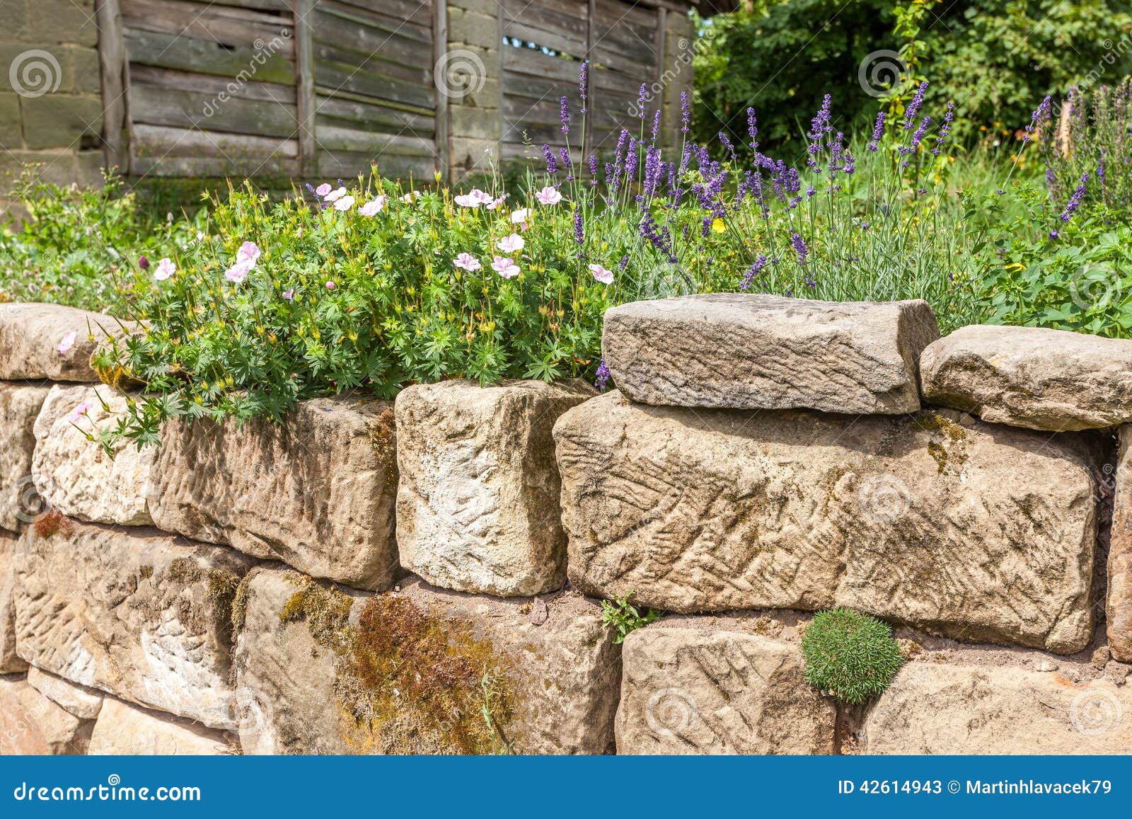 Rock Garden With Flowers And Cottage Stock Image Image Of Bloom