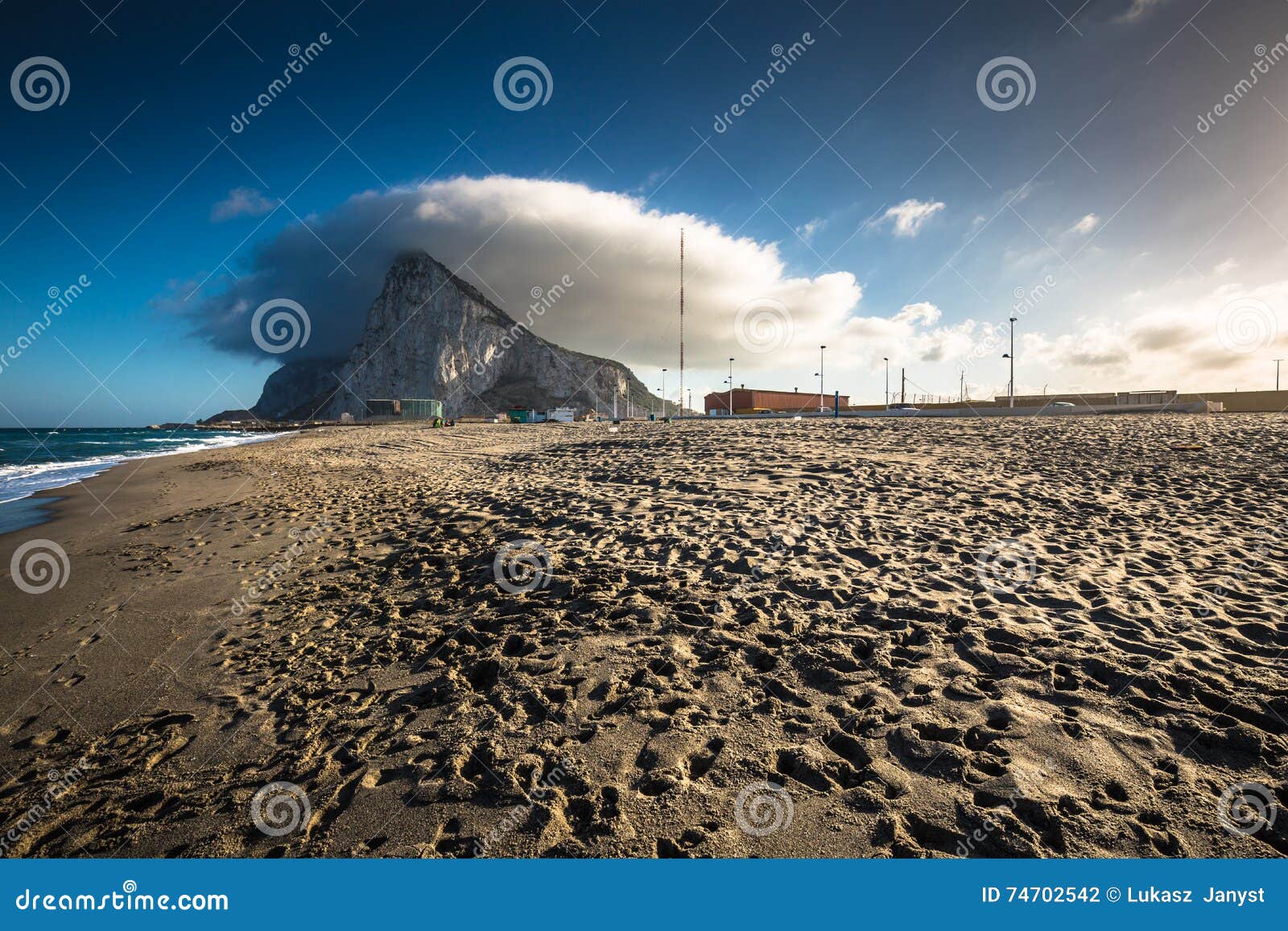 the rock of gibraltar from the beach of la linea, spain