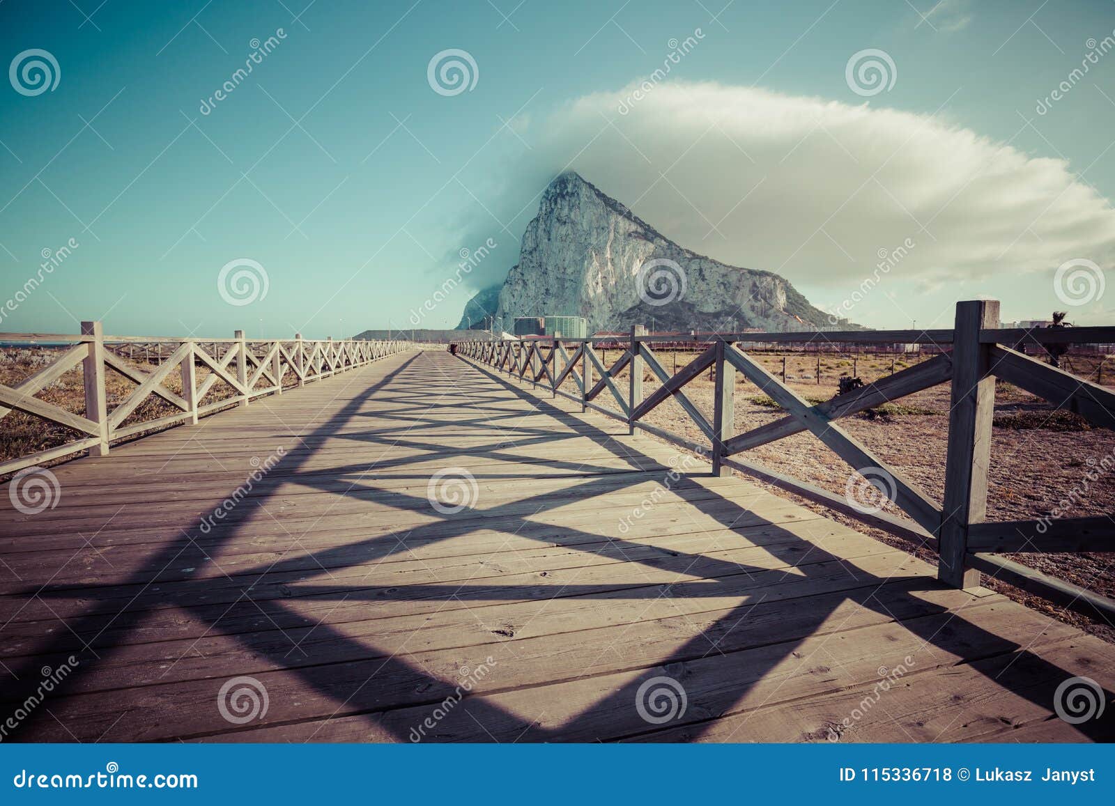 the rock of gibraltar from the beach of la linea, spain