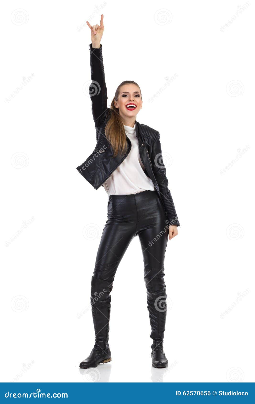Rock Girl Hand Sign stock photo. Image of shouting, leather - 62570656