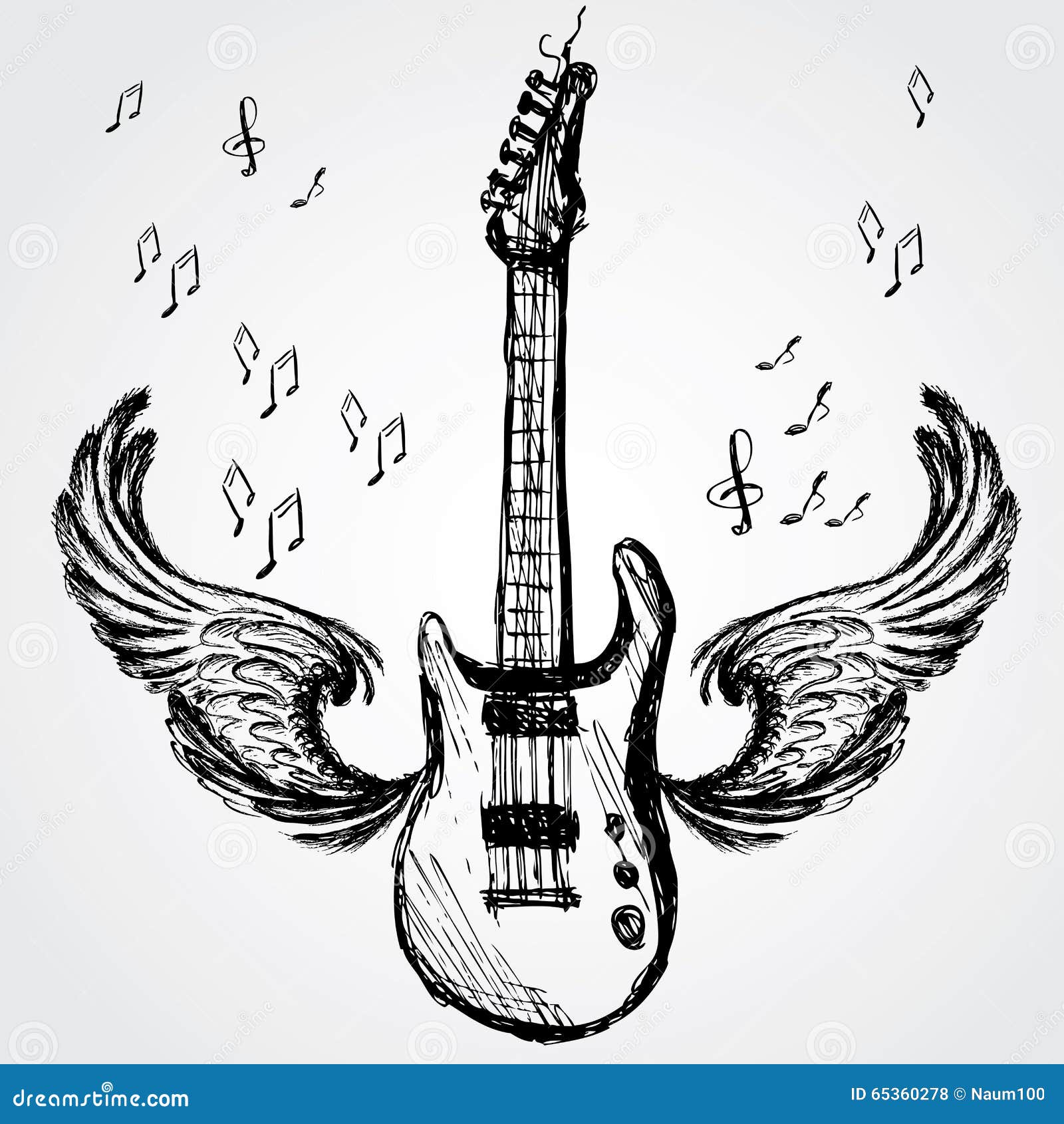 Rock guitar and wings stock vector. Illustration of audio 65360278