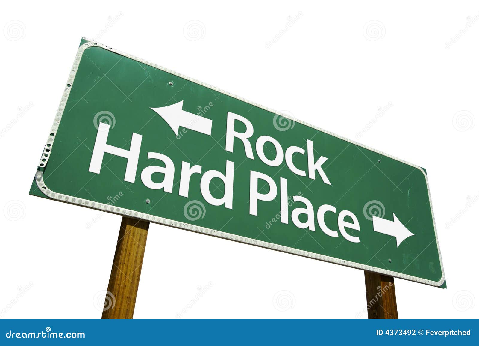 rock, hard place road sign
