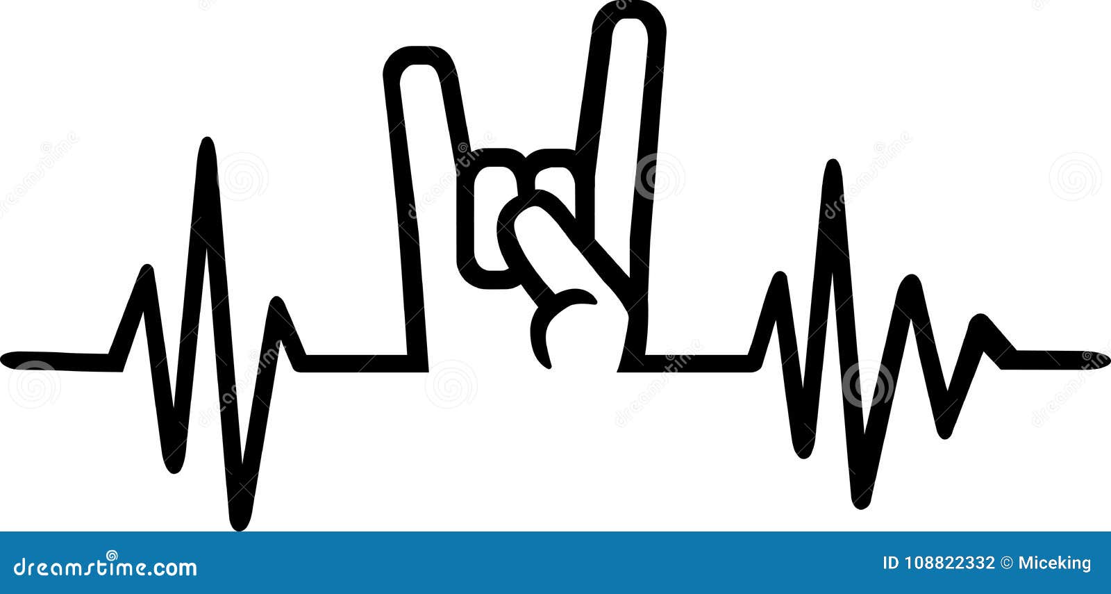 Rock Heartbeat Line With Hand Gesture Stock Vector Illustration