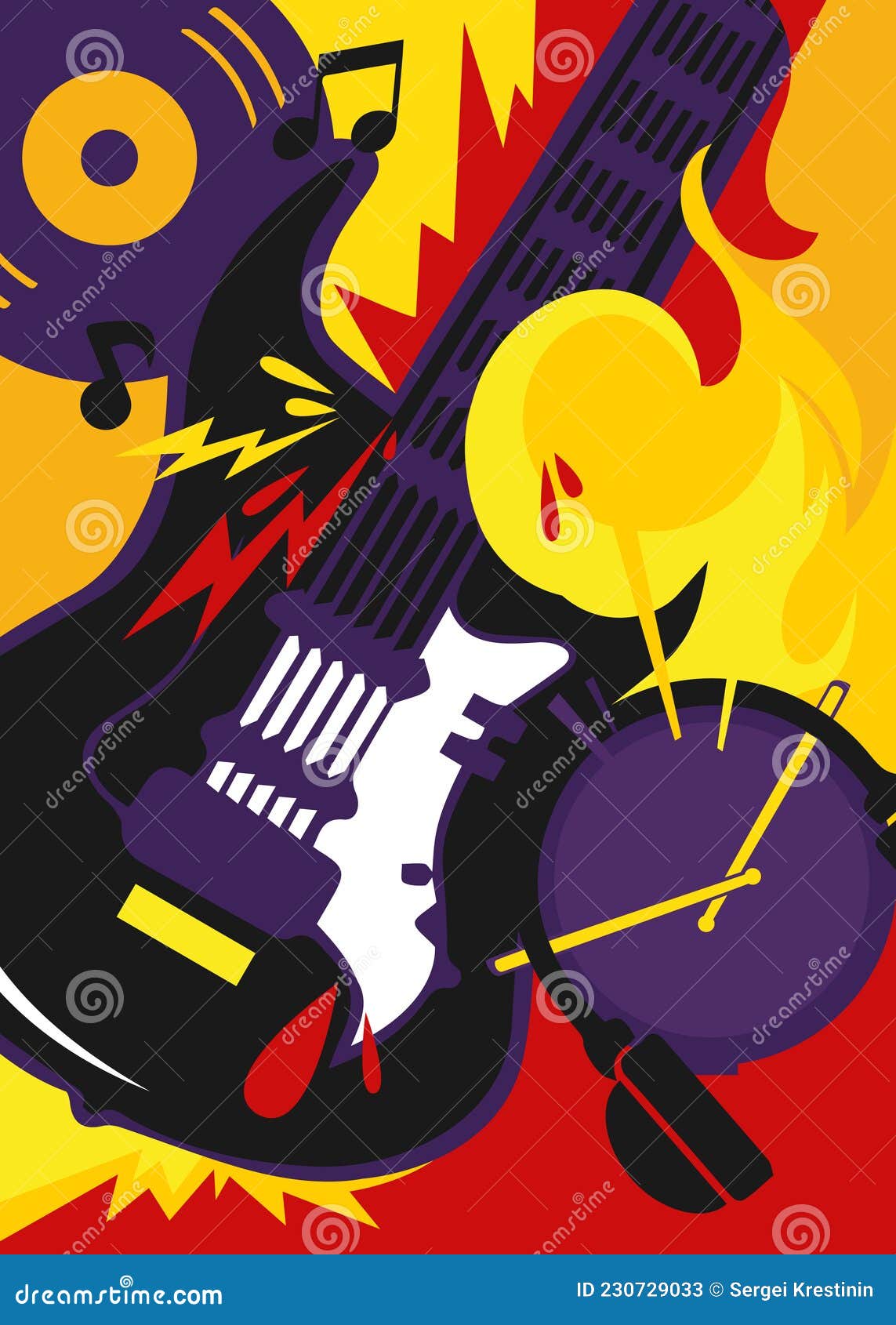Flaming Guitar Rock Music Poster