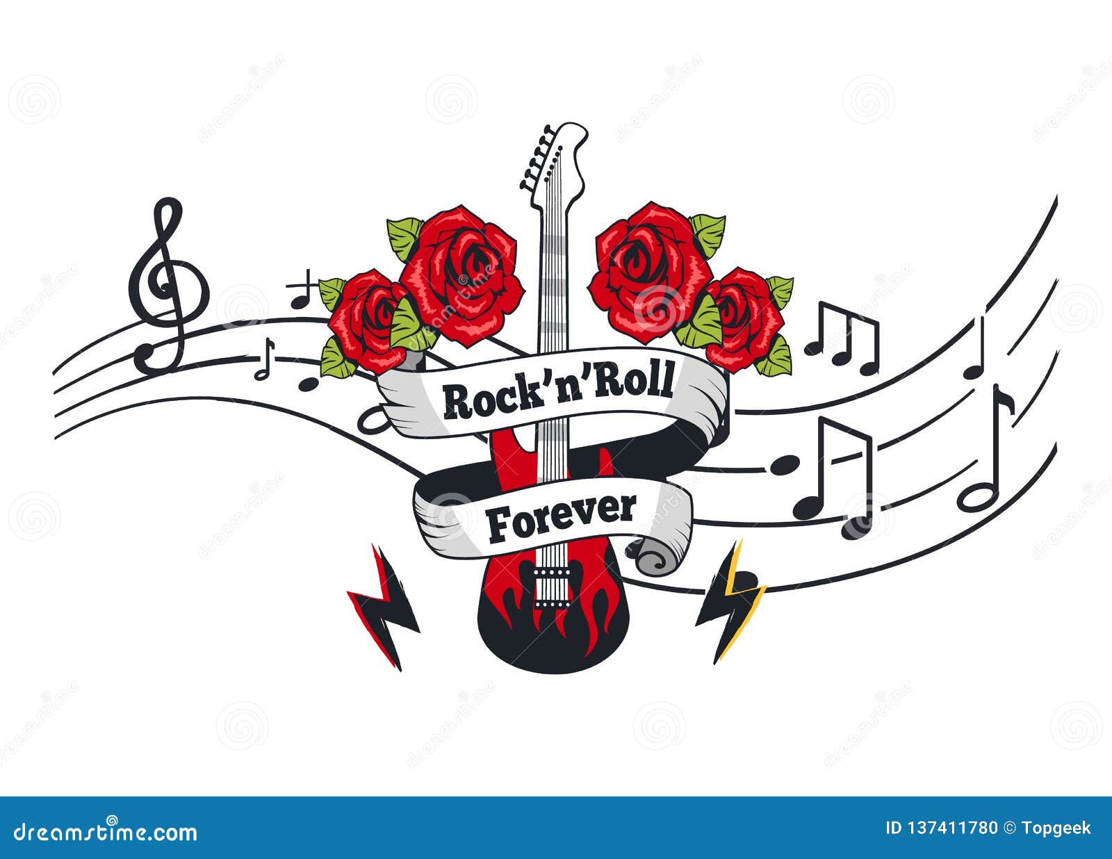 rock n roll forever, electric guitar with roses