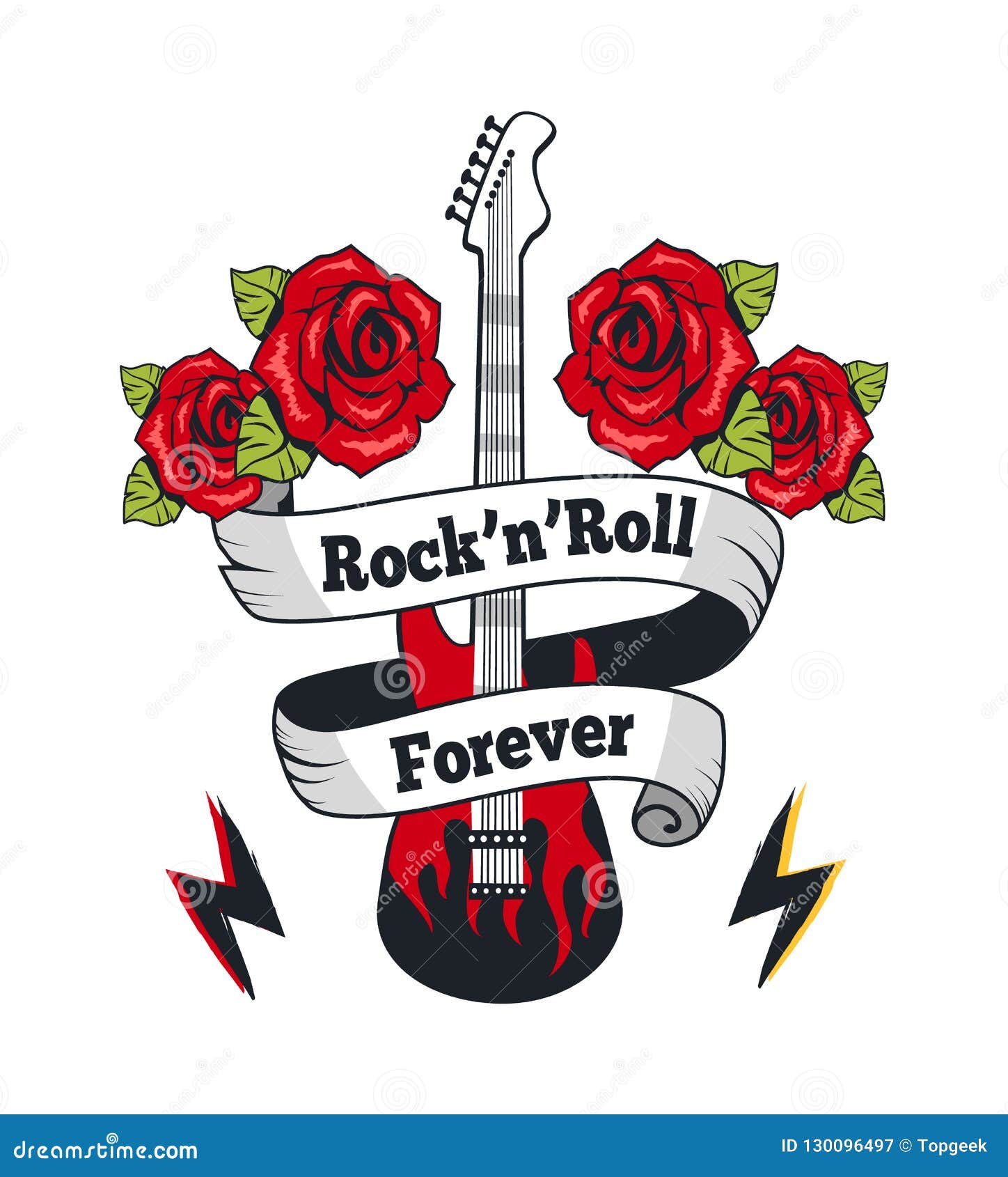 Vector Flat Pixel Rock N Roll Icon with Fire' Poster - rock n roll