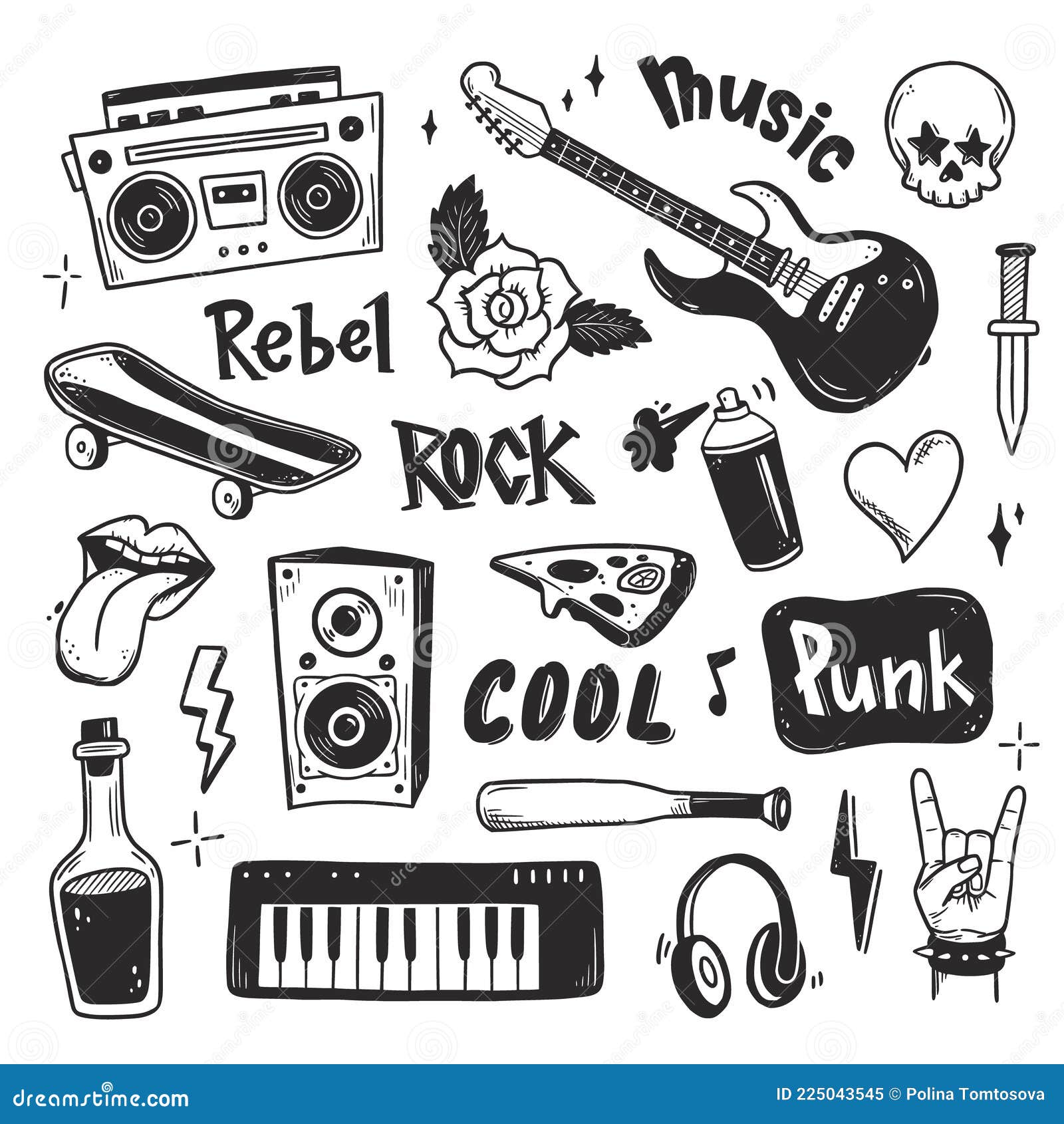 Rock n roll stickers set Royalty Free Vector Image