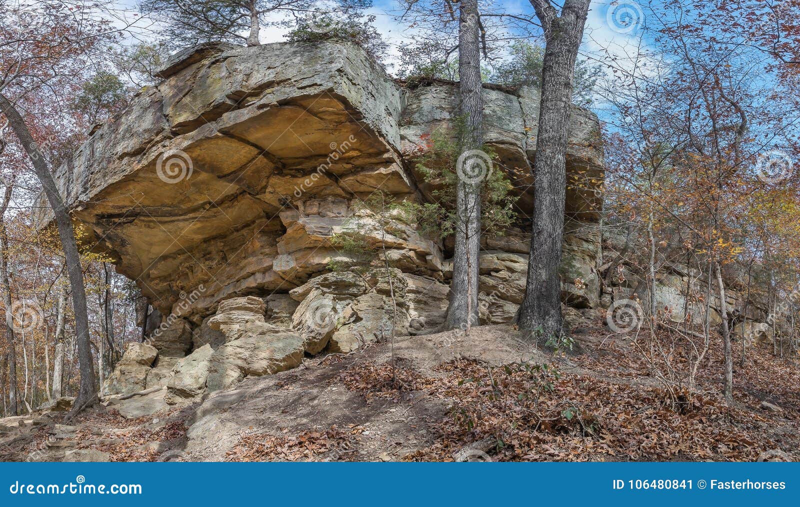 appalachian rock outcroppings on a hiking trail.