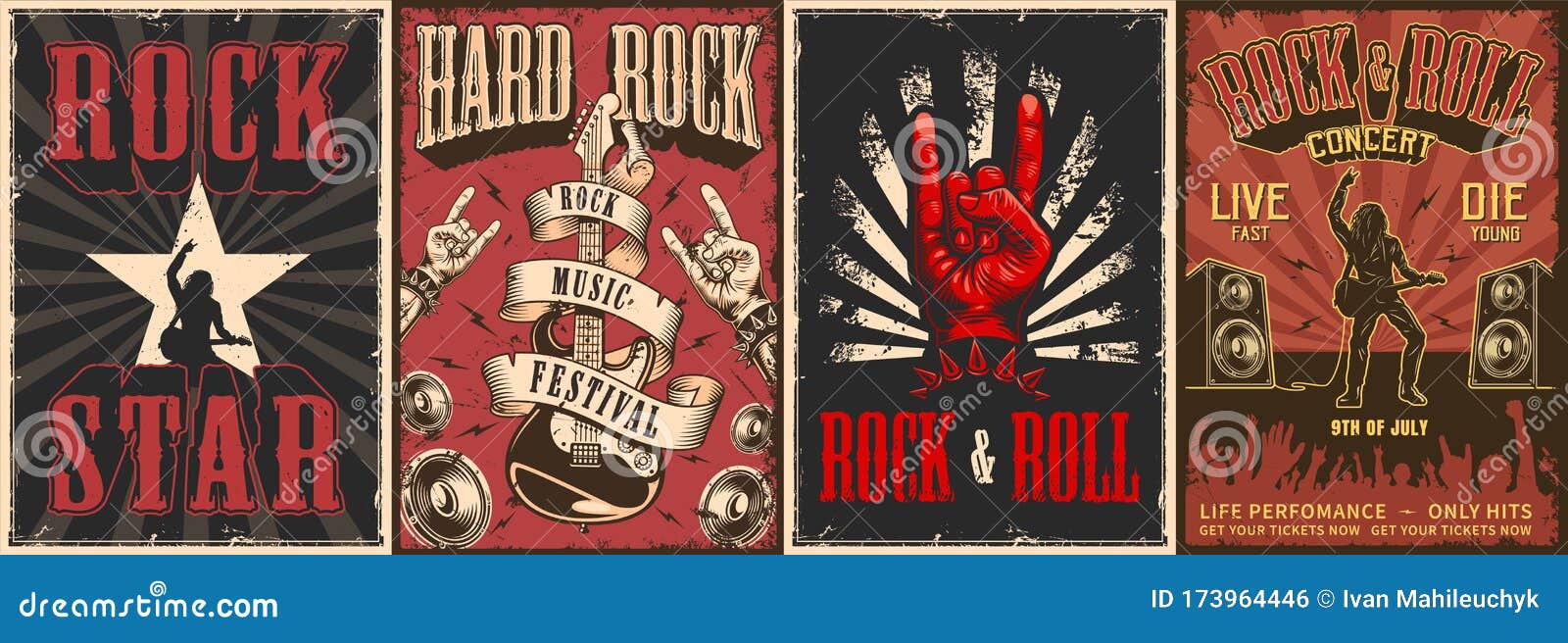 rock and roll colorful posters