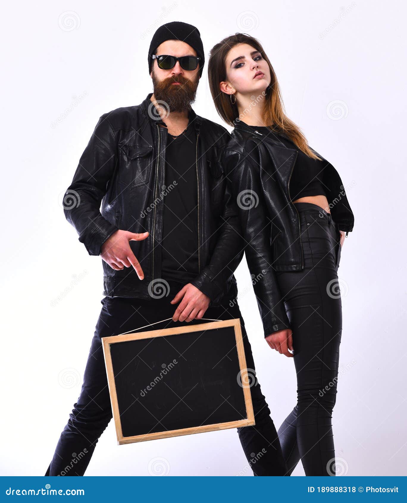 Rock and Roll Couple in Leather Clothes Standing Together Stock Image -  Image of length, male: 68245143