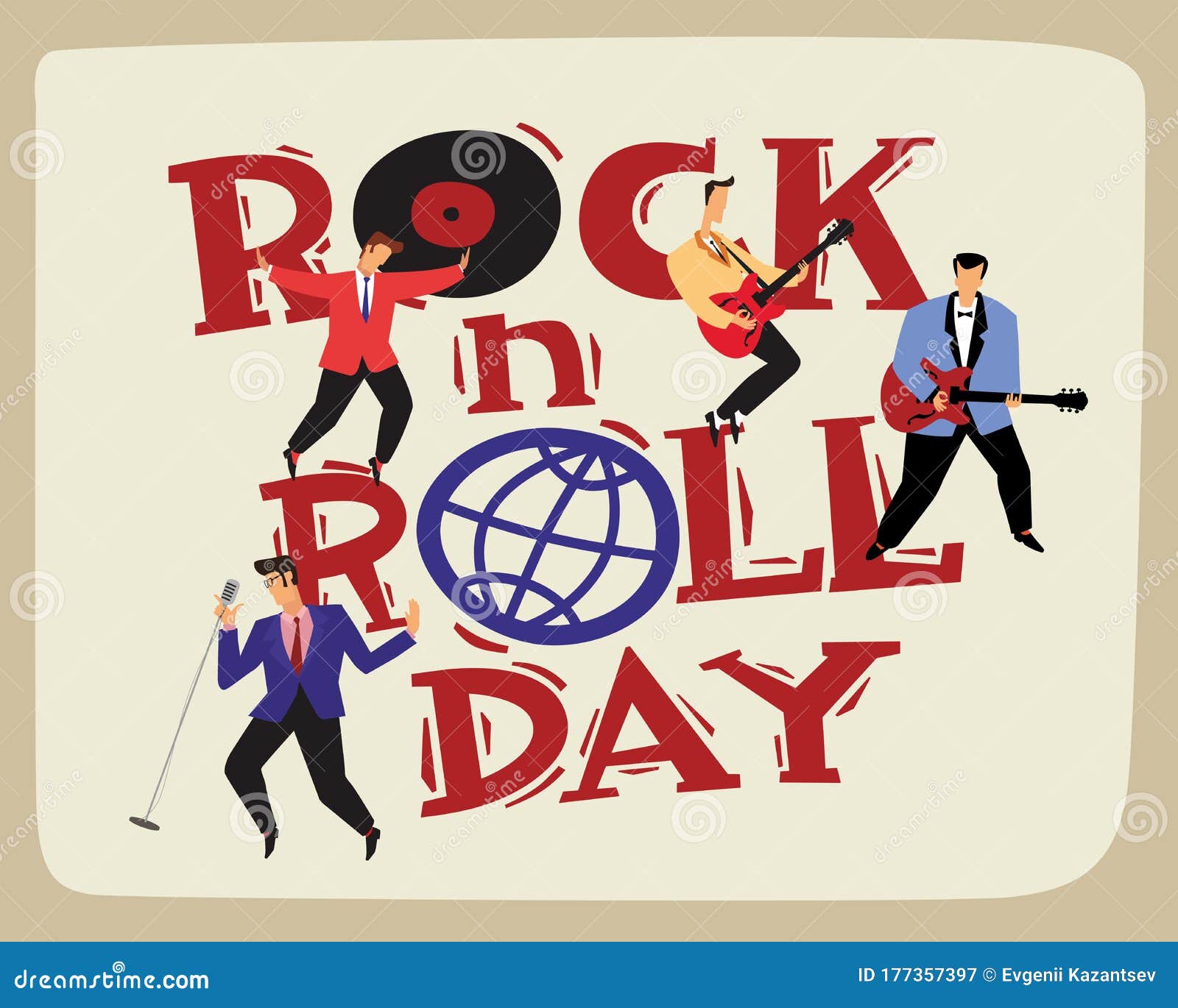 Rock and Roll Day. Holiday Card. Vector Hand Drawing Stock Illustration