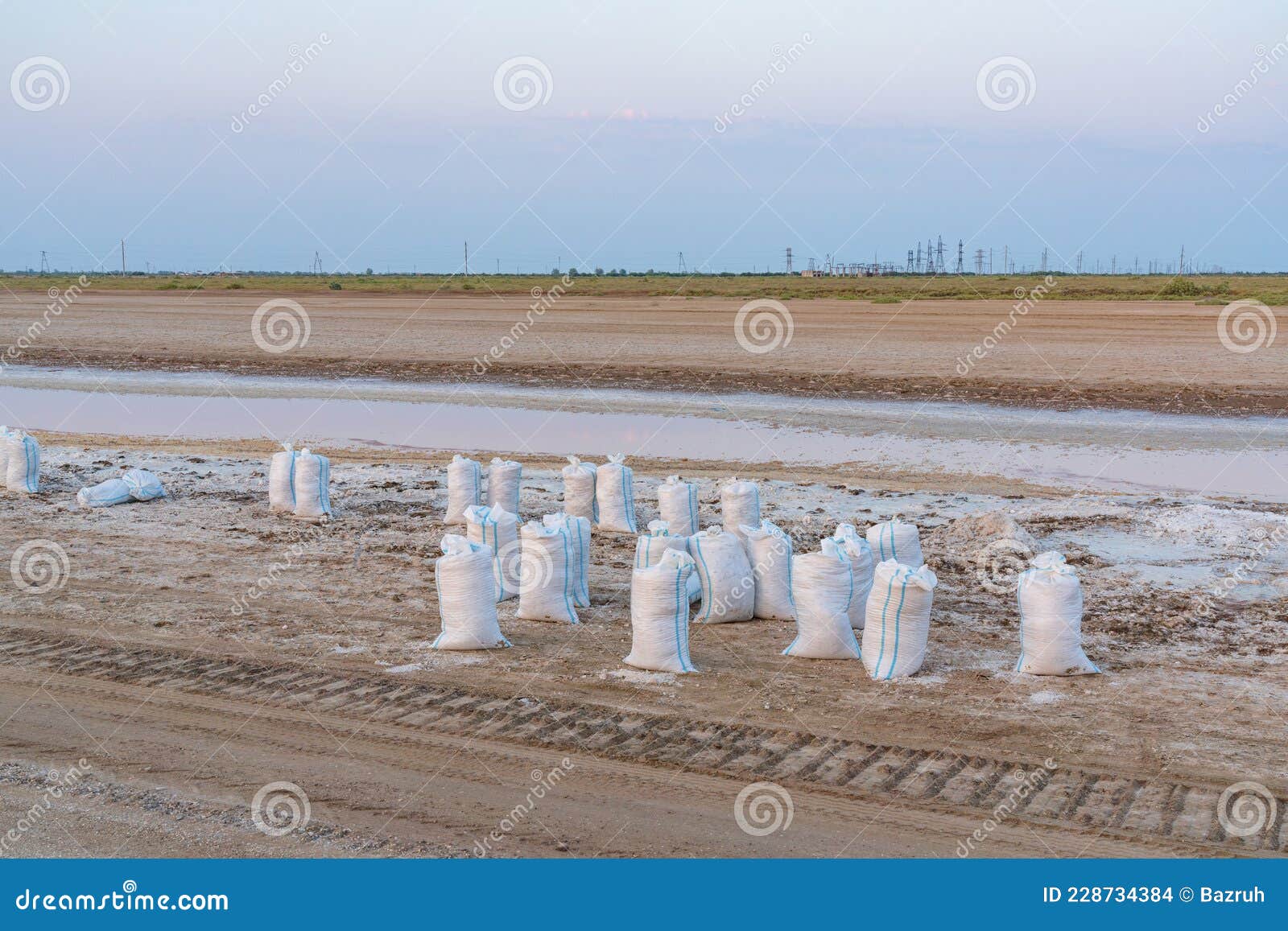 Rock salt in bags mining stock photo. Image of pile 228734384