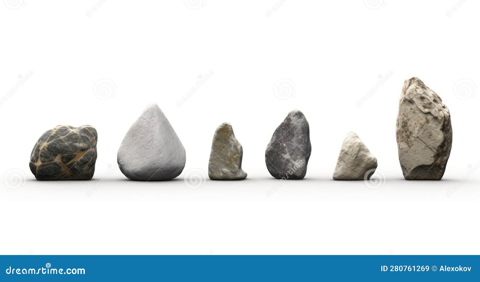 rock sizes variation on white background in rtx eastern zhou dynasty style .