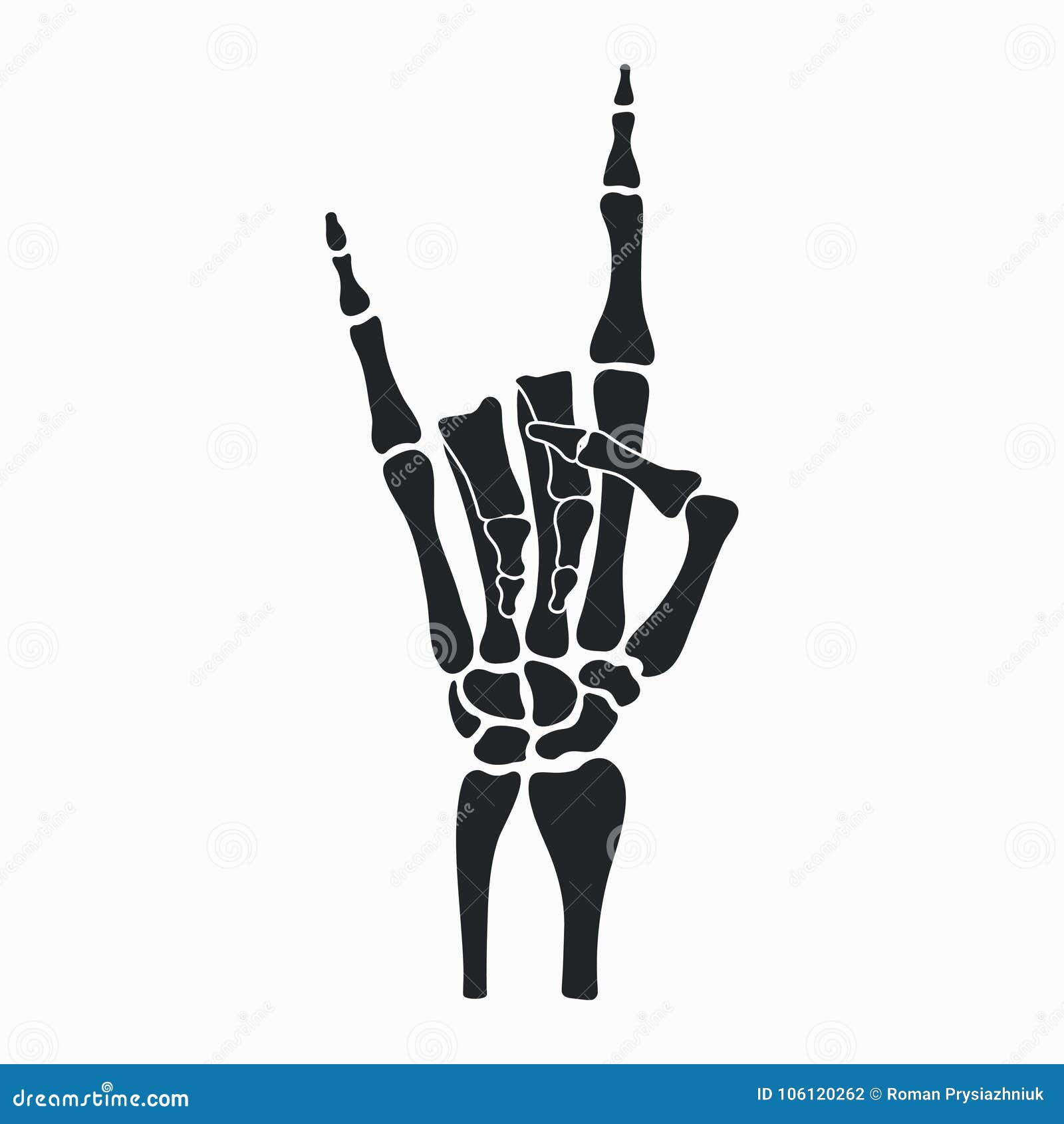 rock skeleton hand. heavy metal sign - horns. rock-n-roll