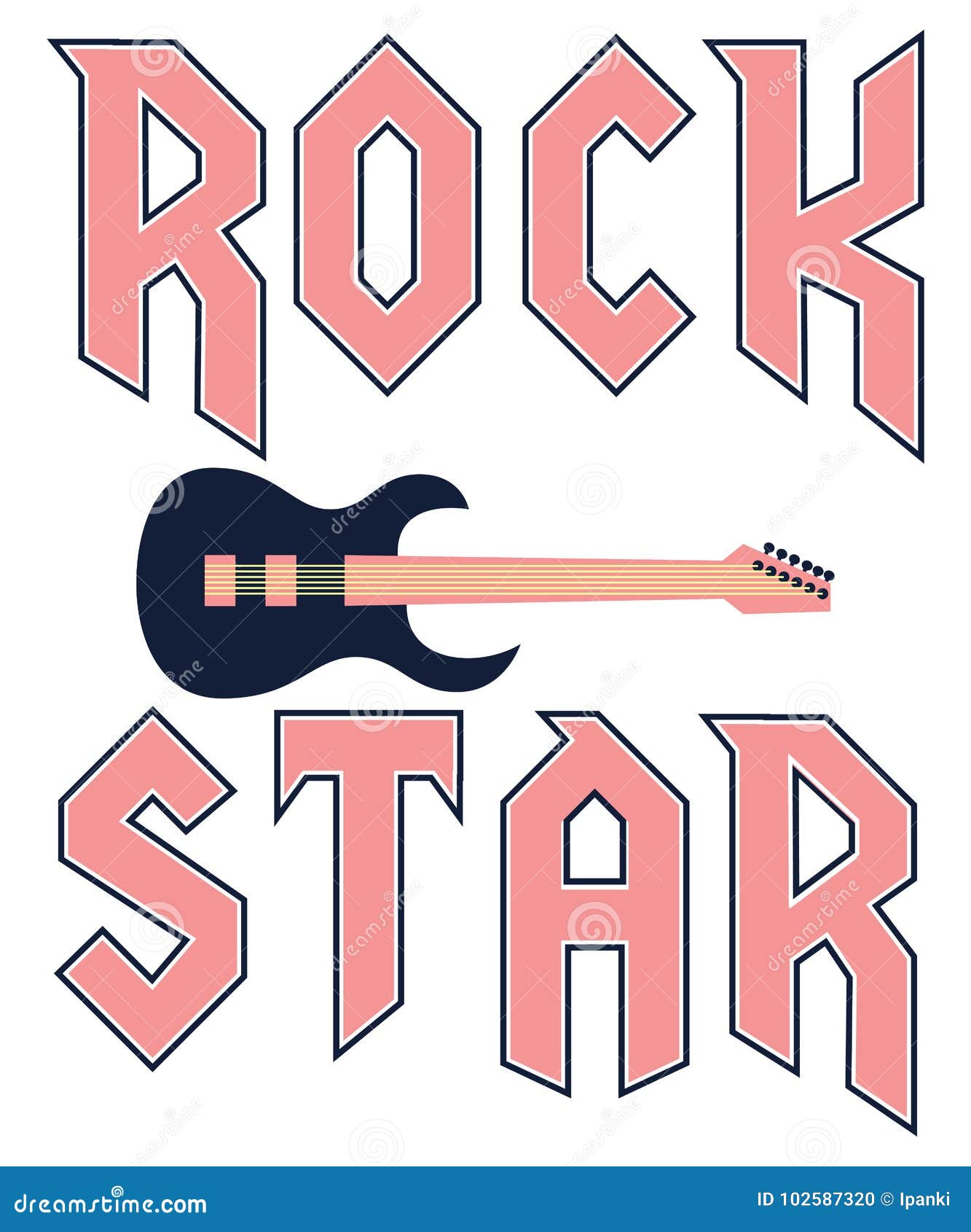 Rock Star Fashion Slogan in Rock Style with Guitar Vector Illustration ...