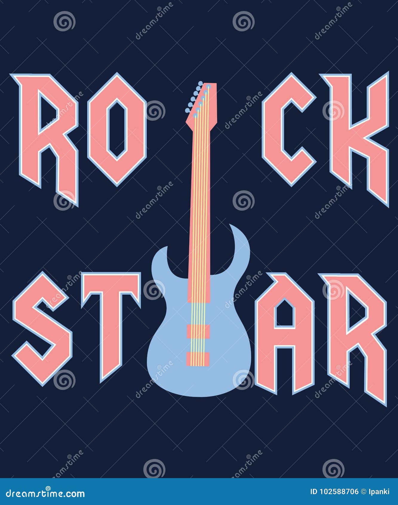 Rock Star Fashion Slogan in Rock Style with Blue Guitar Vector ...
