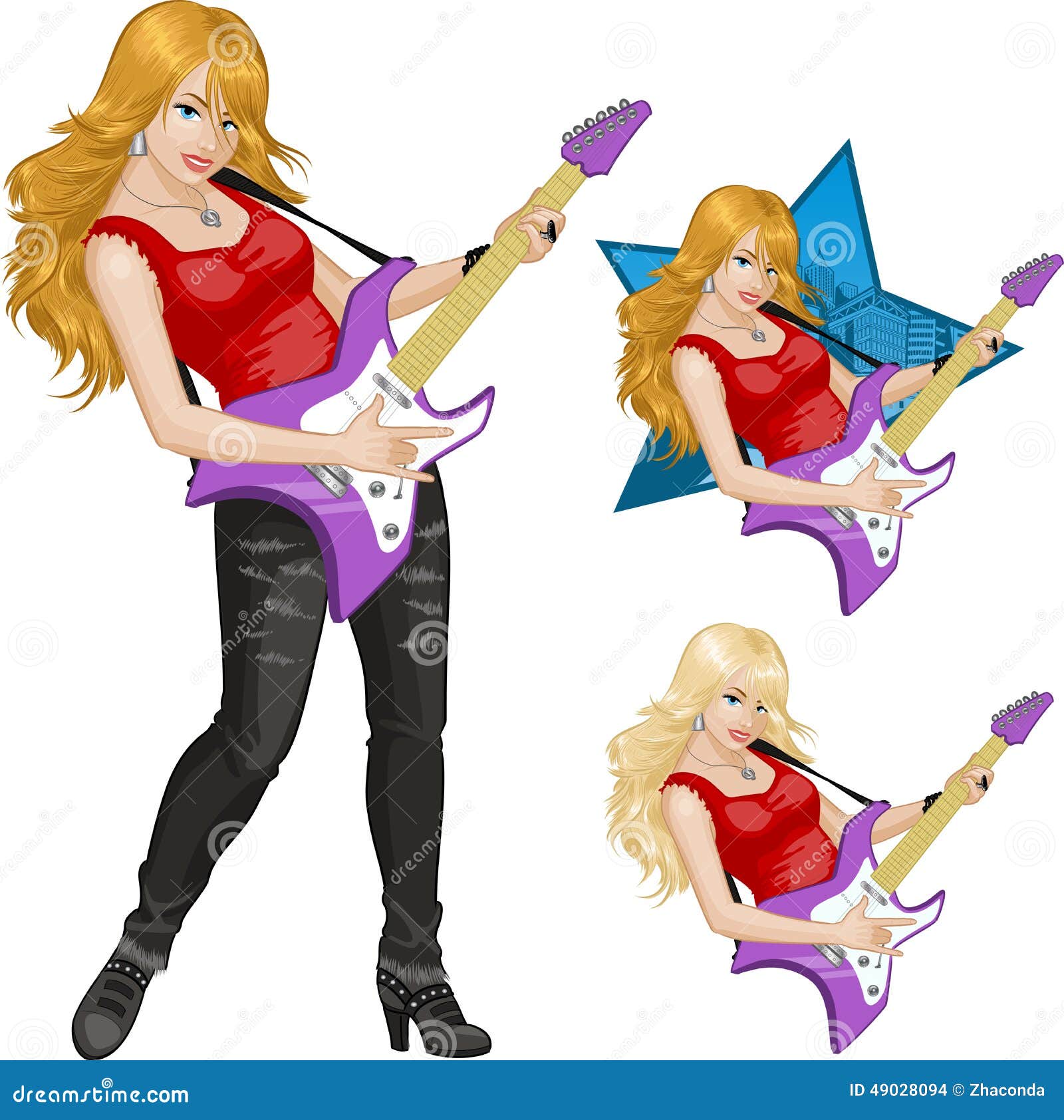 Rock Star Guitarist Girl Cartoon Style Stock Vector - Illustration of ...
