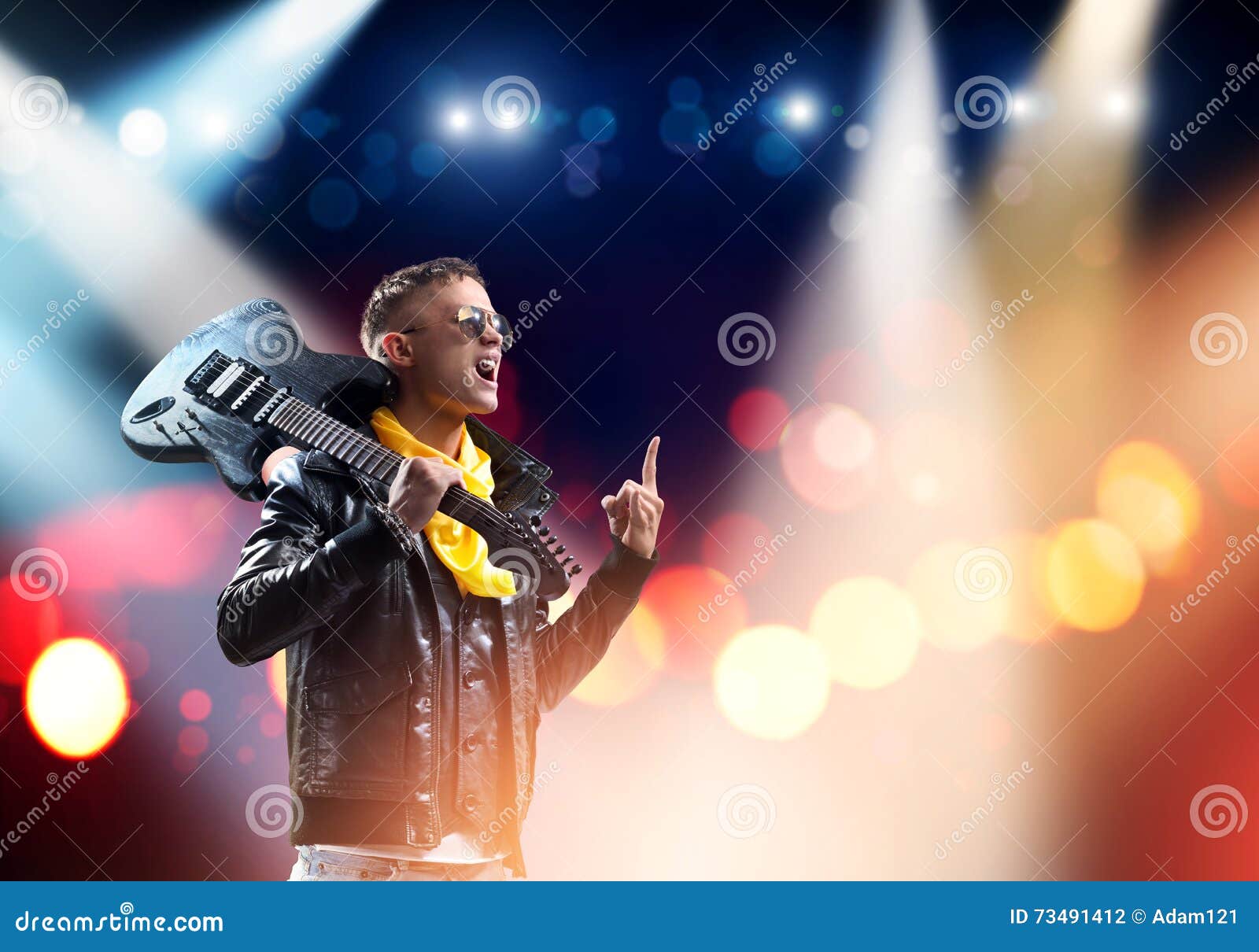 Rock star on stage stock photo. Image of rock, electrical 73491412