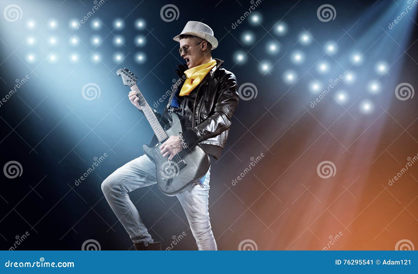 Rock star on stage stock image. Image of music, sound 76295541