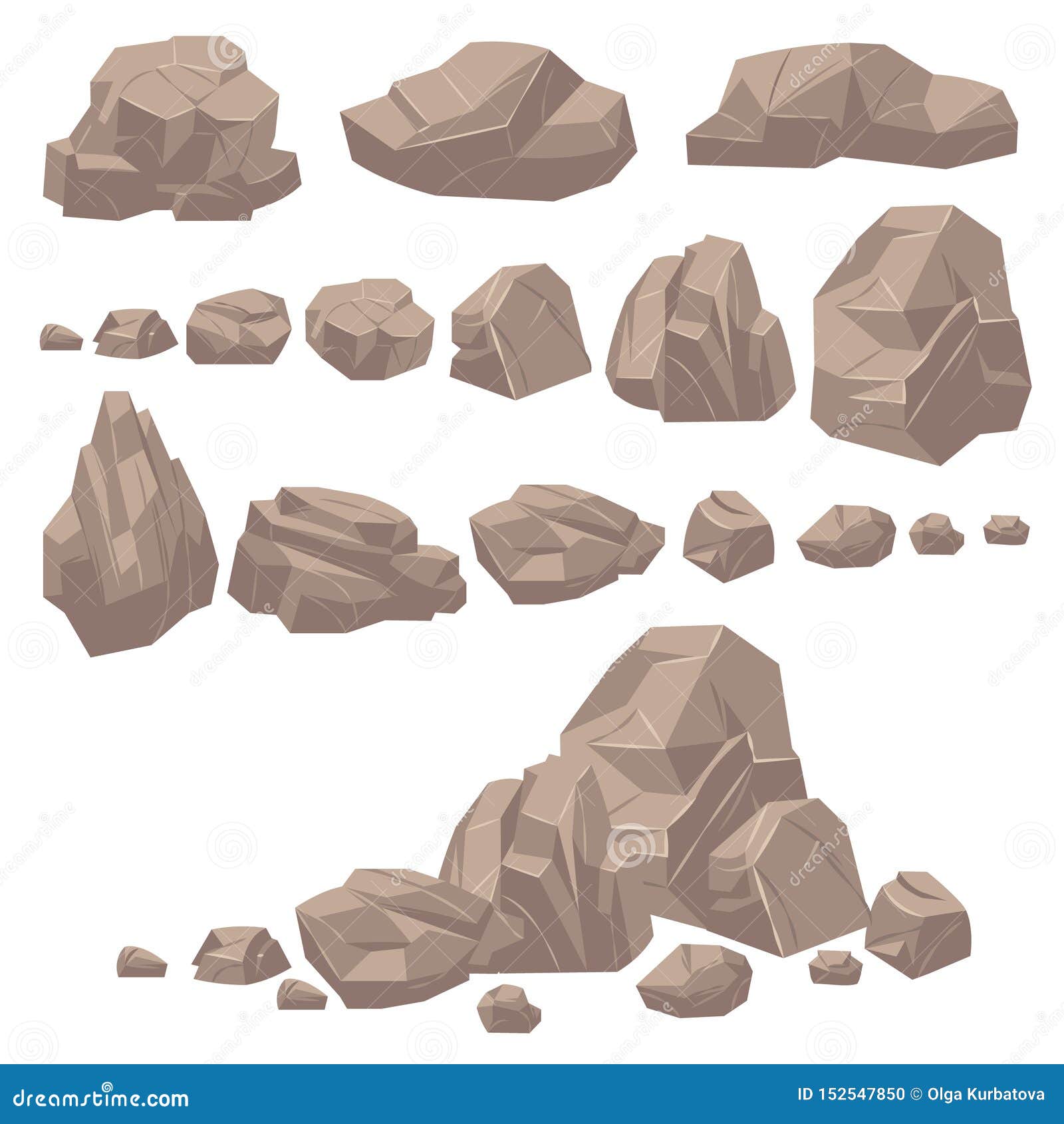 rock stone. isometric rocks and stones, geological granite massive boulders. cobbles for mountain game cartoon landscape