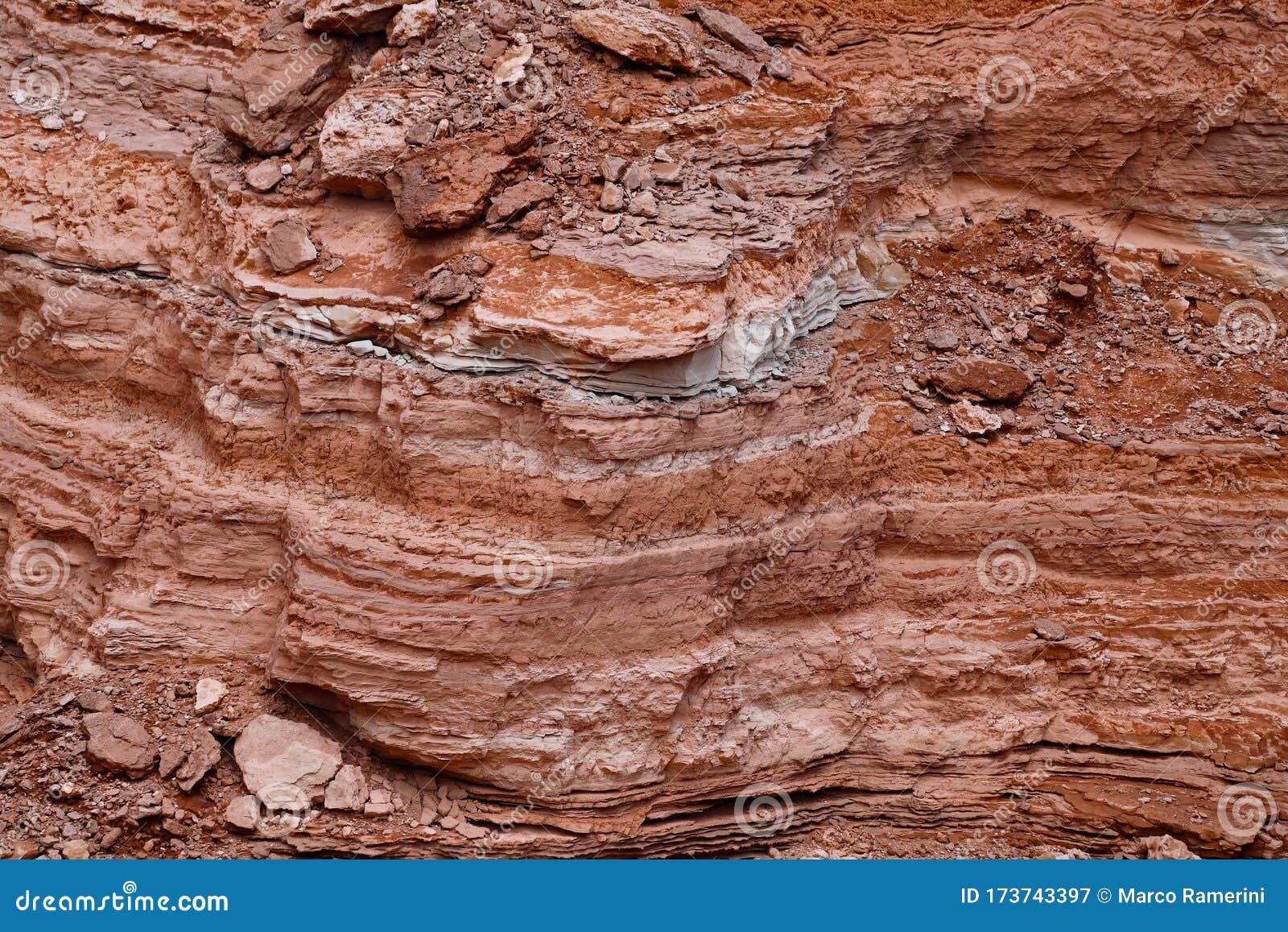 rock stratification. view of the landscape of the atacama desert. the rocks of the mars valley valle de marte and cordillera de