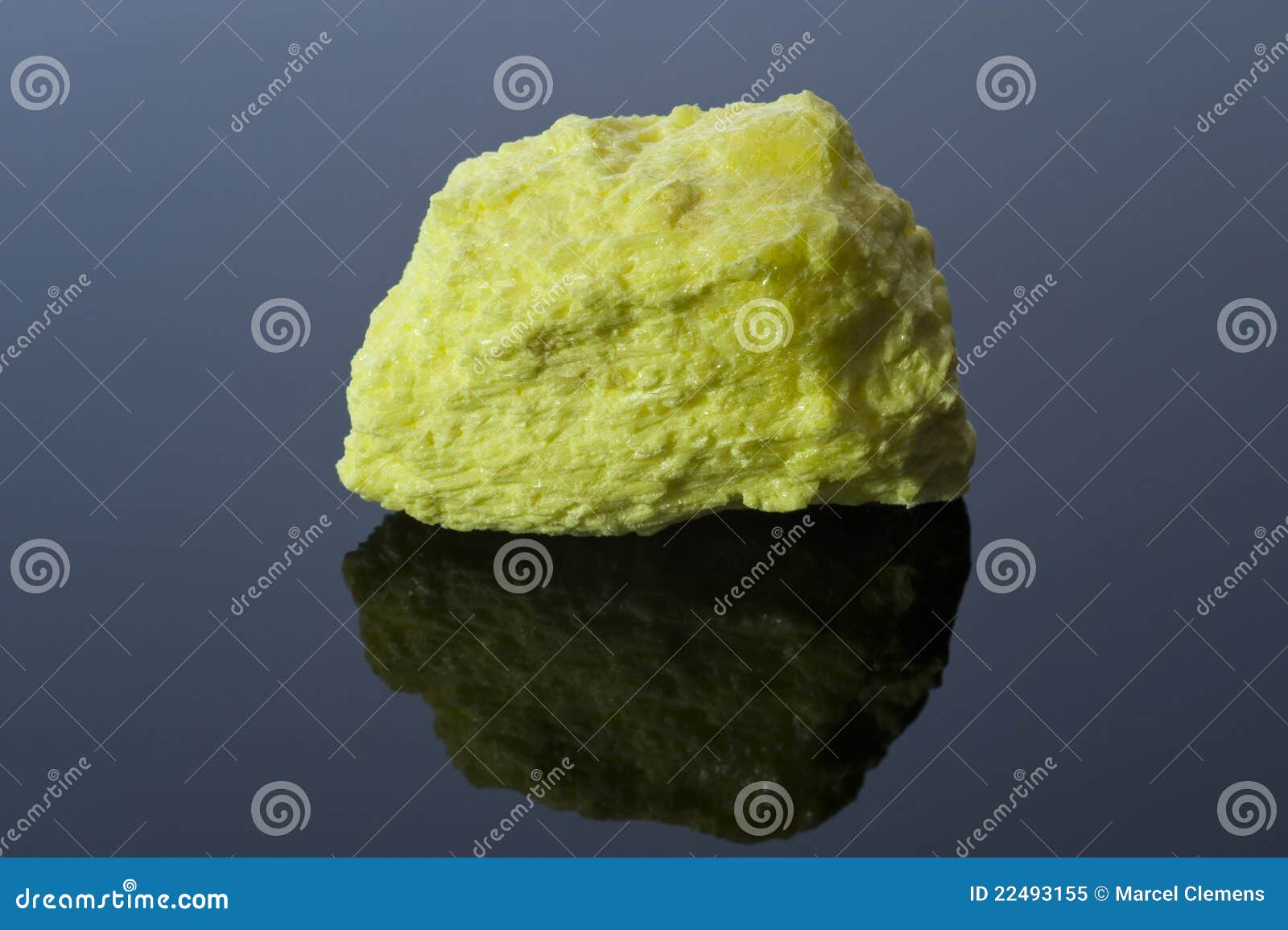 Rock of Sulfur on Black Reflective Surface Stock Image Image of
