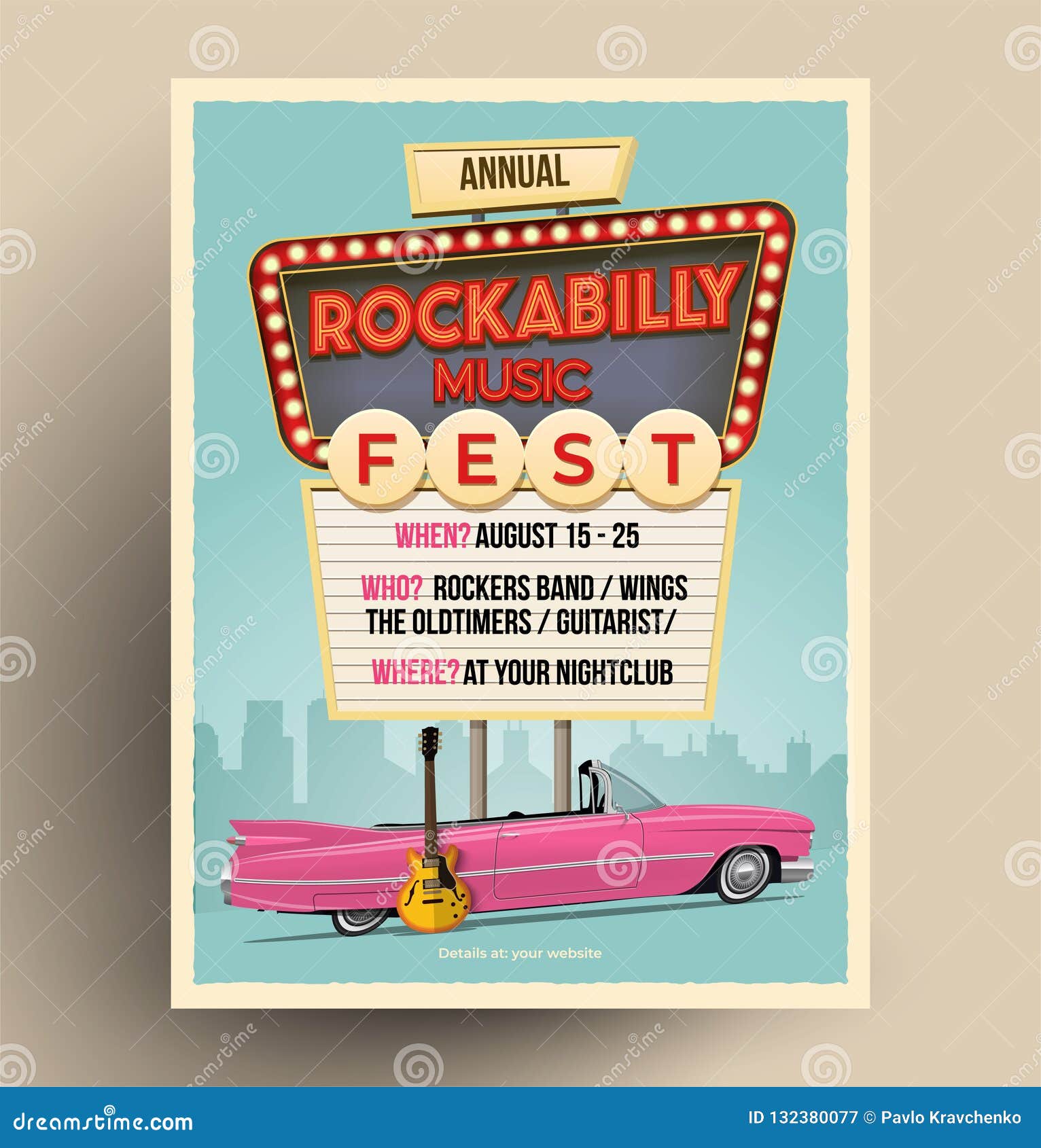 Rockabilly Music Festival or Concert Promo Flyer Template. Vintage Vector Illustration. Vector - Illustration of dance, transport: 132380077