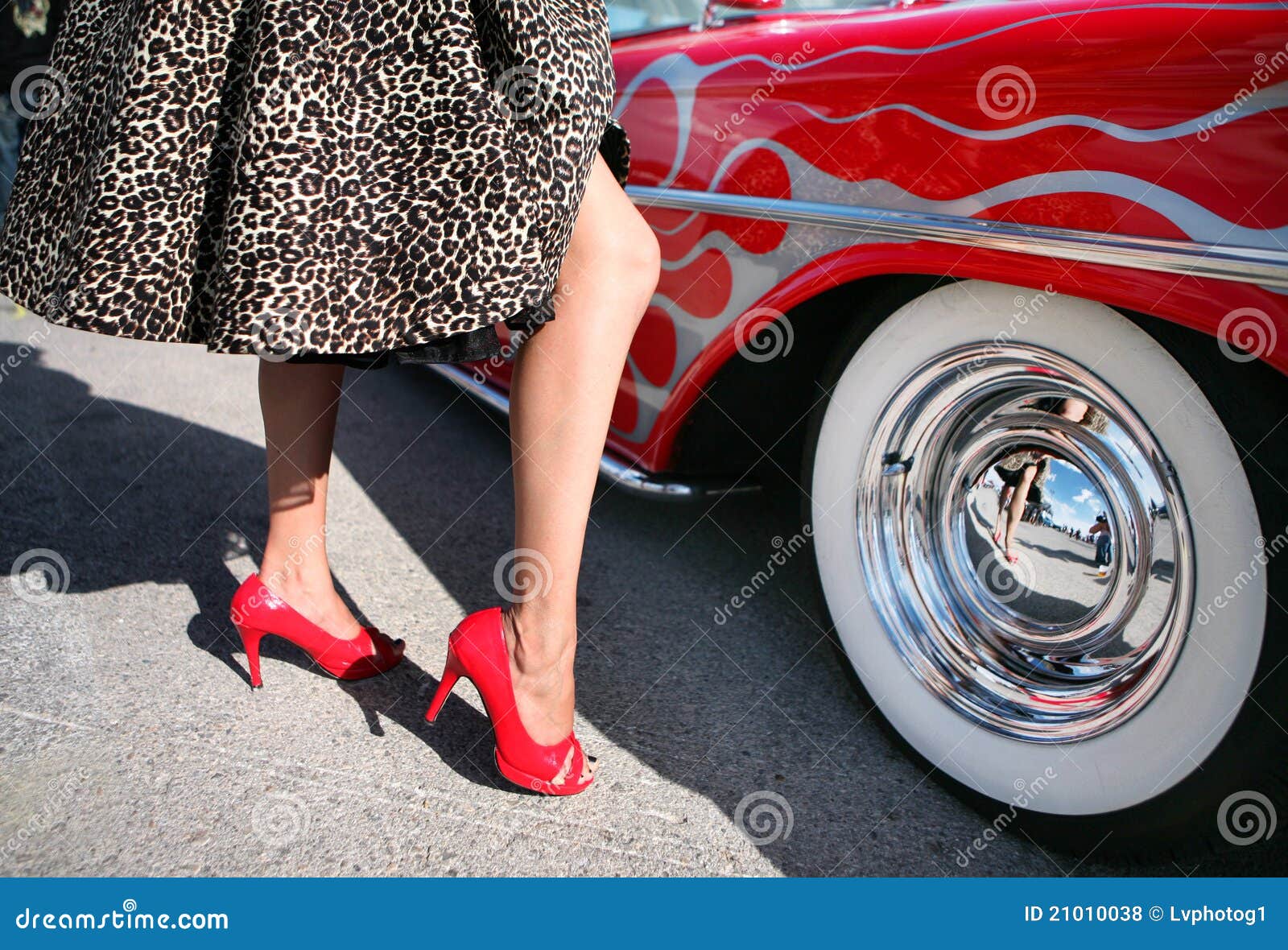 rockabilly and red muscle car