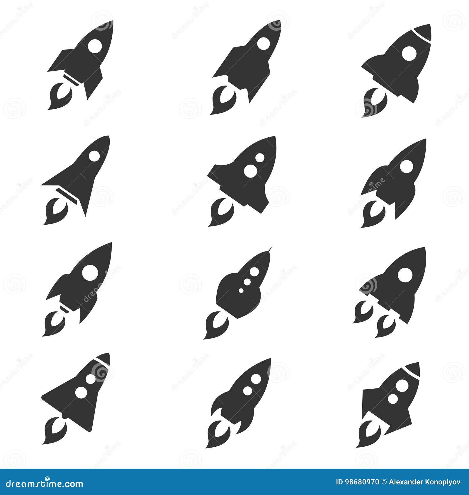 rocket icon flat style set