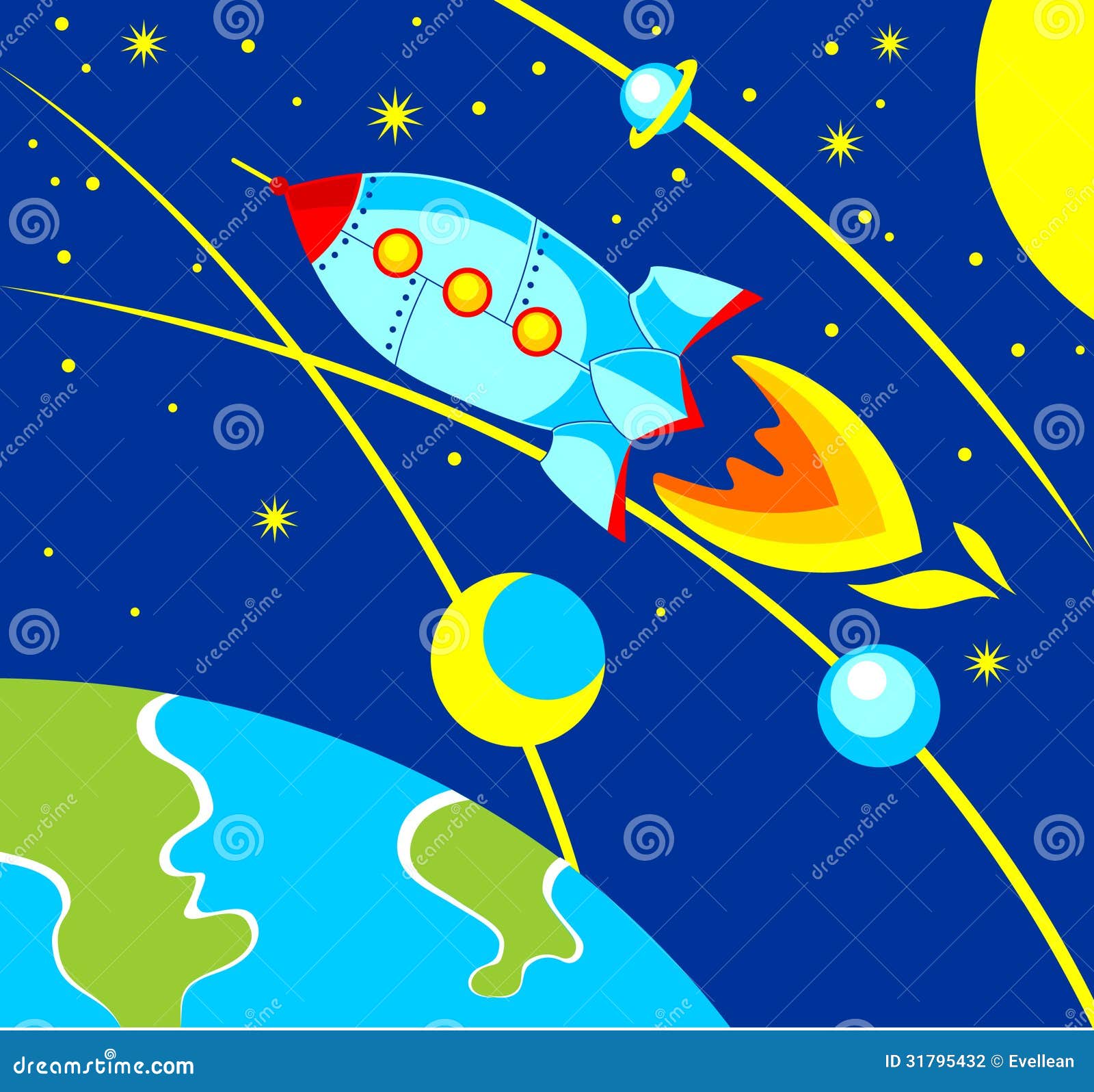 Rocket im Raum vektor abbildung. Illustration von feuer - 31795432