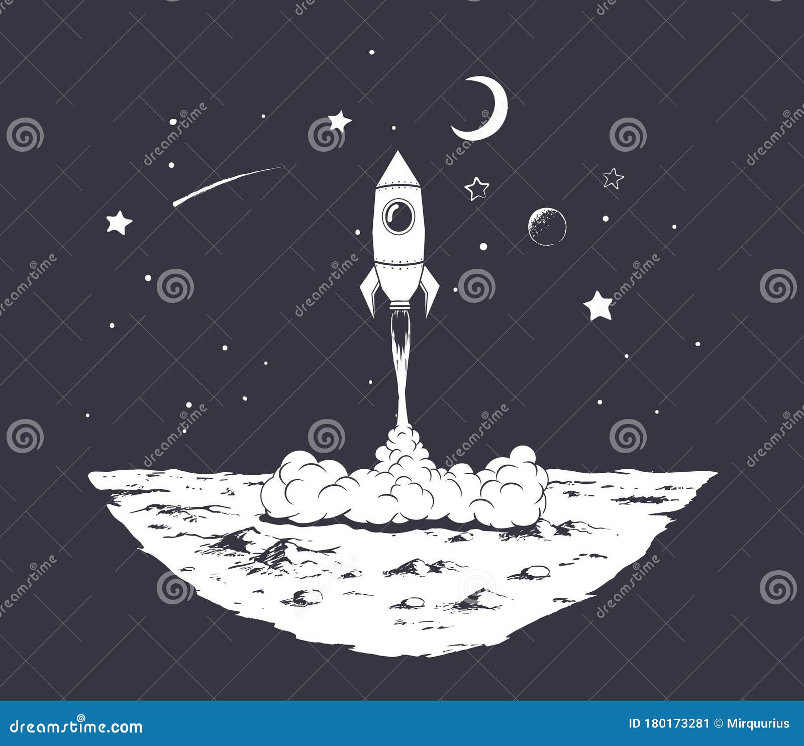 Rocket Launch from and White Version Stock Vector