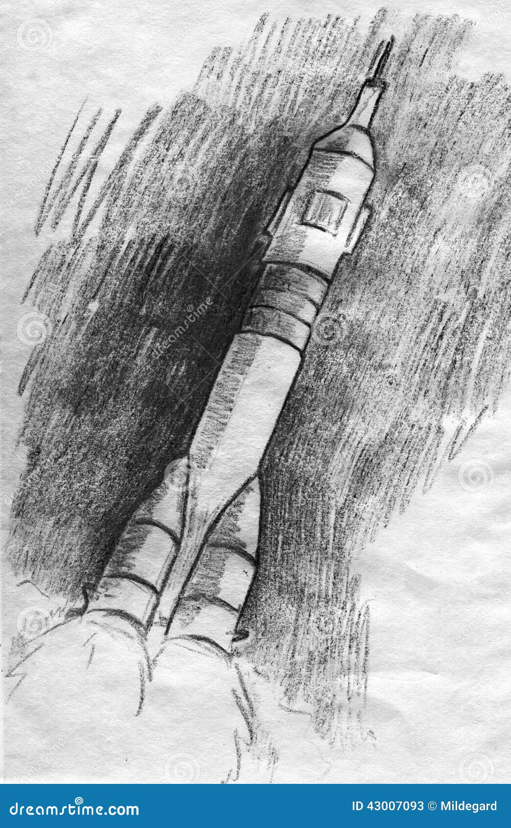 Rocket in the night sky stock illustration. Illustration of power