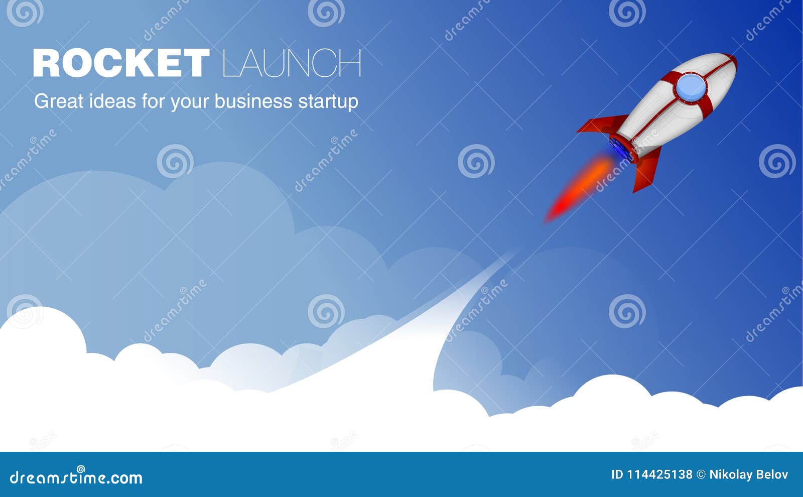 Rocket. Space rocket launch. Project start up. Flying cartoon rocket.  Vector illustration isolated on white background Stock Vector