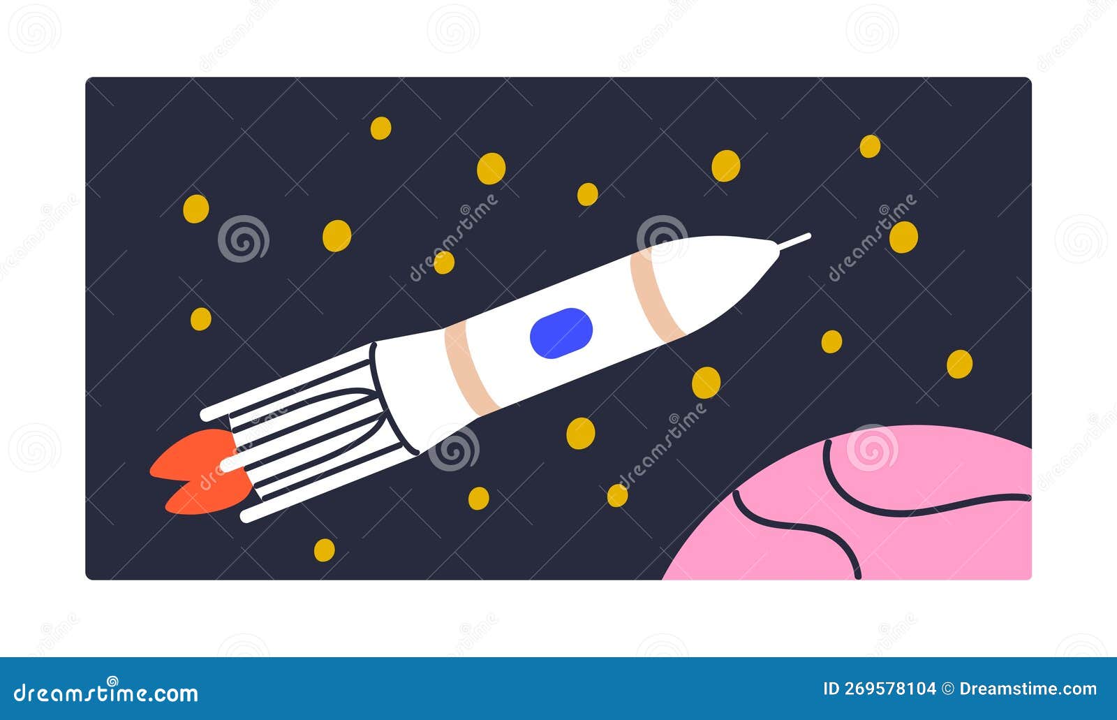 rocket ship, spaceship launches, travels in space. cosmos shuttle, spacecraft with fire engine flies in universe